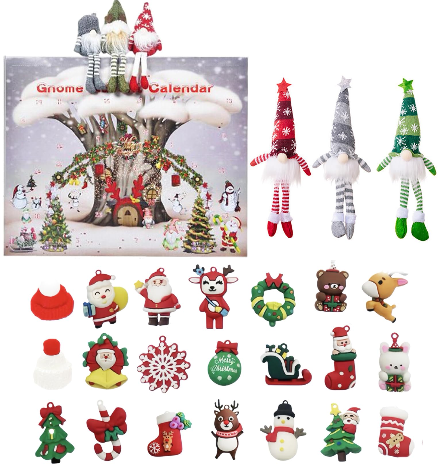 2025 Christmas Gnome Advent Calendar, 24 Days Countdown Calendar, With 21 Cute Cartoon and 3 Gnome Minifigures Doll, Count Down to Christmas Holiday Decor Gnome