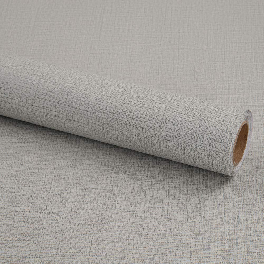 practicalWs 15.7''×118'' Light Gray Grass Cloth Wallpaper Self-Adhesive Peel and Stick Linen Wallpaper Removable Vinyl Film Paper for Home Decor