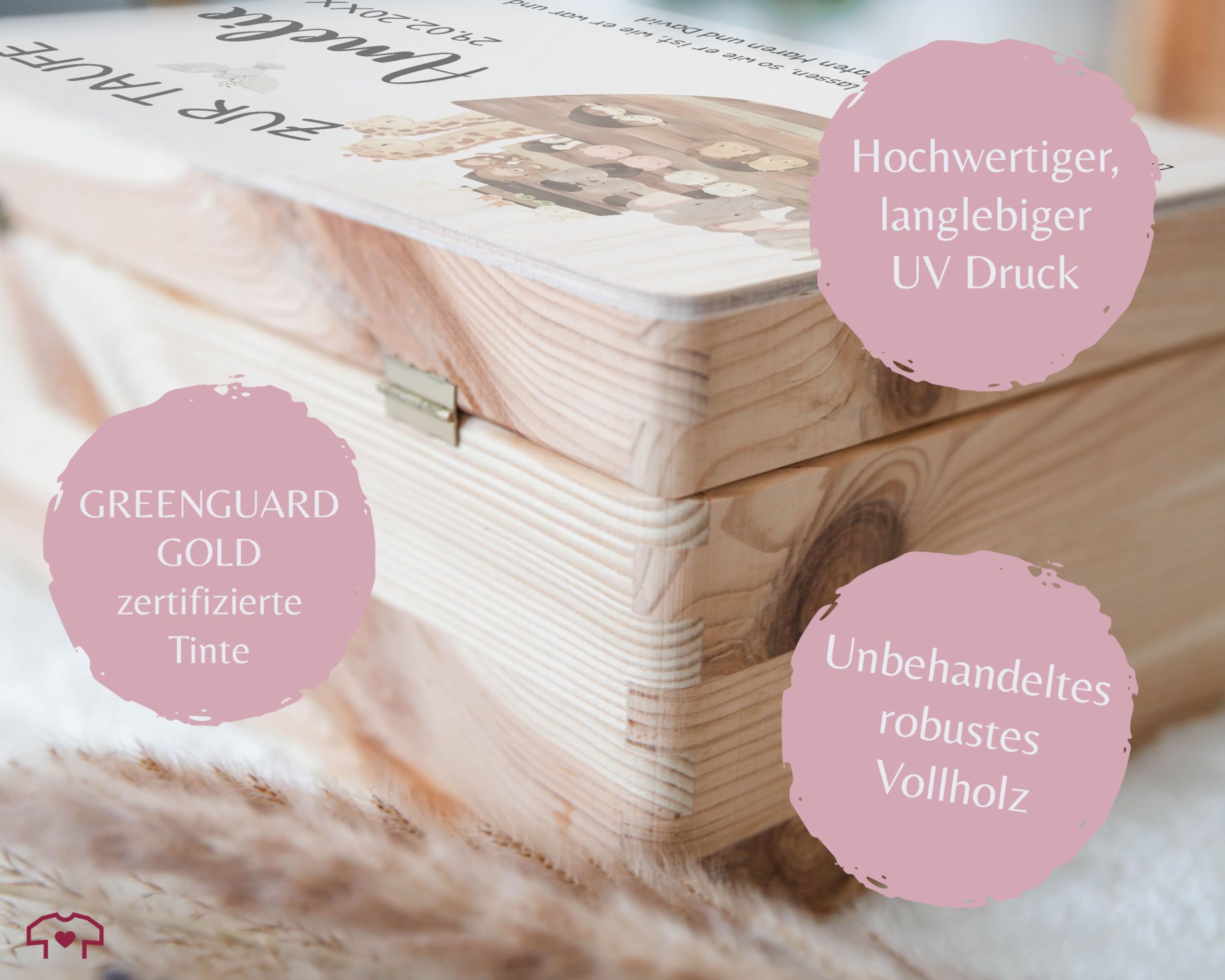 Holz Erinnerungsbox Baby Geschenkbox Baby - Erinnerungskiste zur Taufe mit Spruch Arche Noah | Taufgeschenk Holzkiste - 30 x 20 x 14 - Holz - kiste taufspruch erinnerungsboxen für babys