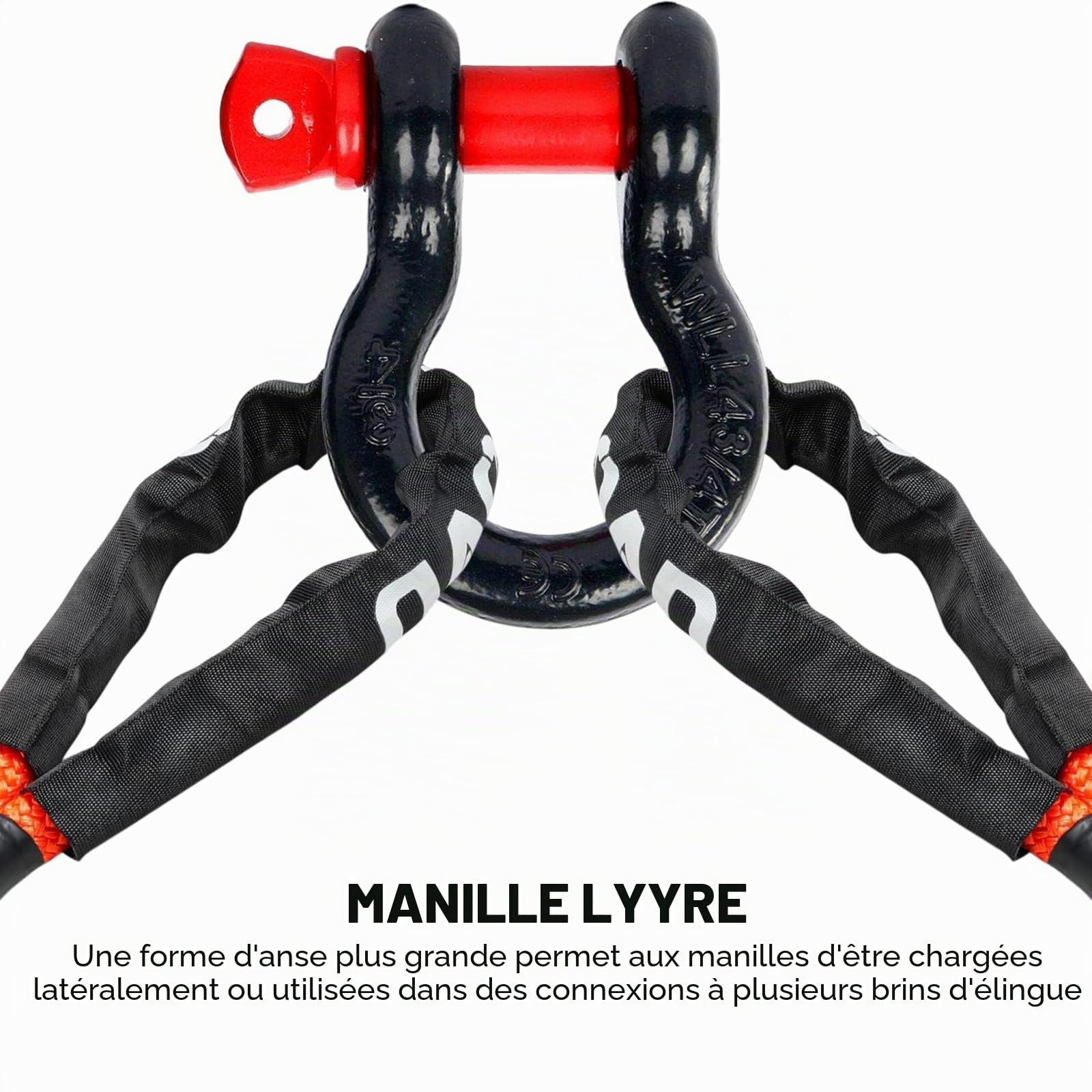 FreeTec 4 Pièces Manille 4x4, 4,75 Tonnes Manille de Levage, 3/4" Manilles de Remorquage 4x4, Manilles Acier Galvanisé de Traction de Remorque pour Jeep Voiture Camion (Noire et Rouge)
