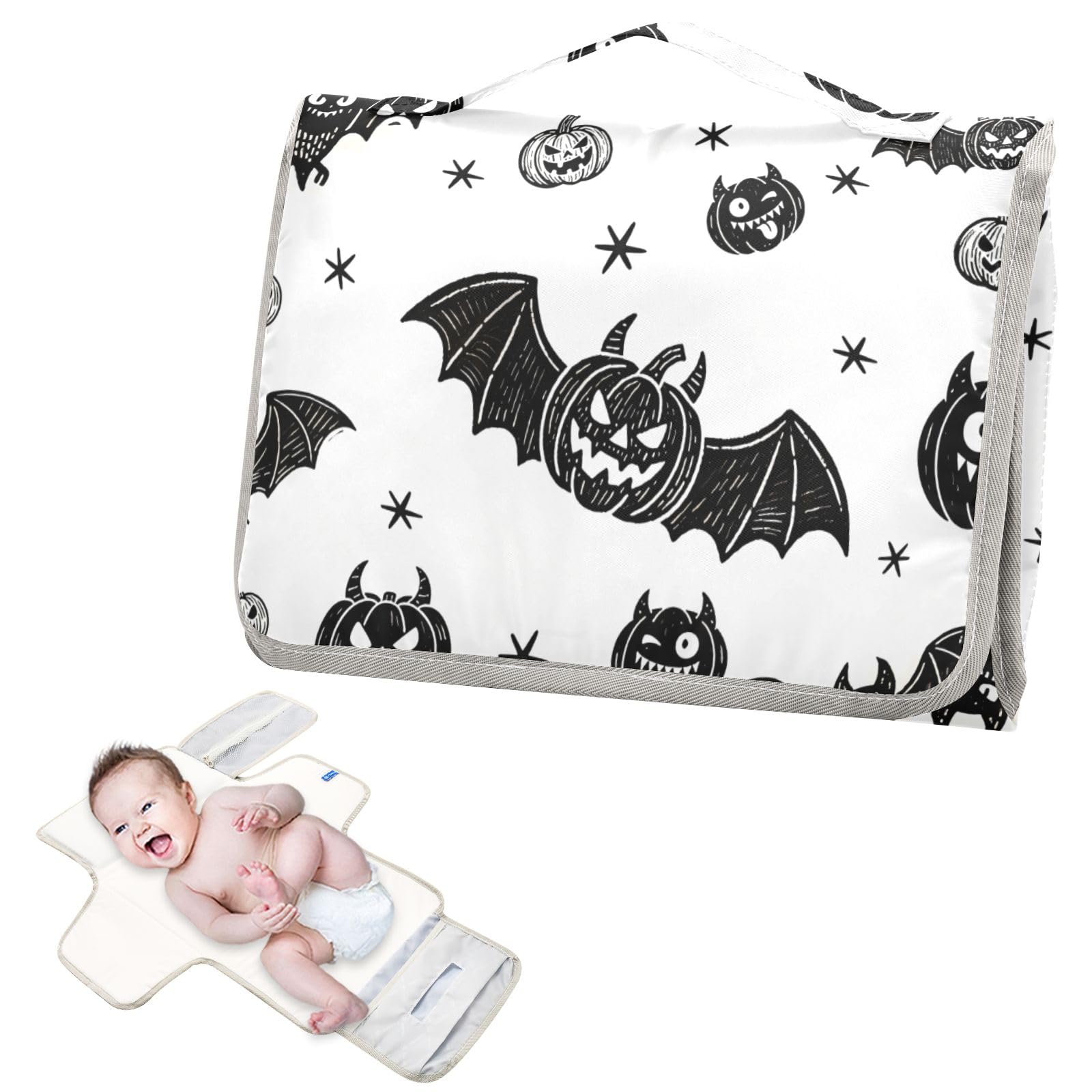 Reusable Changing Table pad with Tissue Pocket Cartoon Evil Black Halloween Bat Monster Diaper mat Changing pad Travel for Moms, Dads cambiadores de pa?ales para Bebes