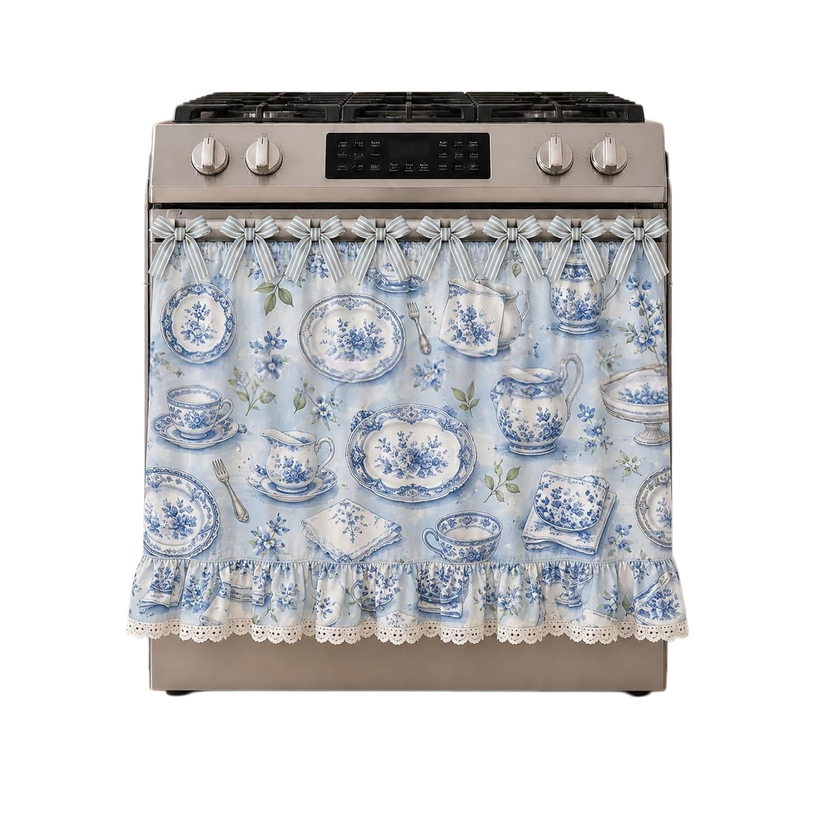 PANGBOER Polyester Kitchen Appliance Cover Over Skirt Curtain with Bowtie Closure and Rural Pattern for Home Decoration Stove Skirt Curtain