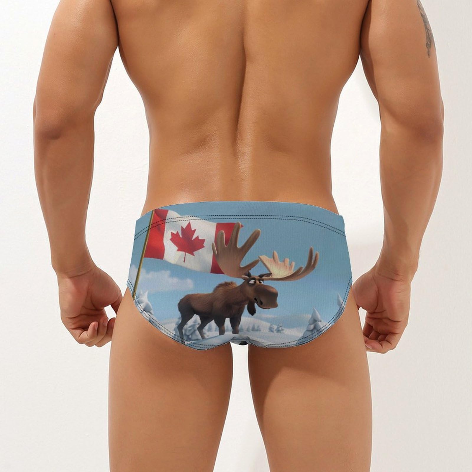 Canadian Canada Flag Funny Moose Mens Swim Briefs Quick Dry Swim Trunk Bikini Underwear Swimsuit XL