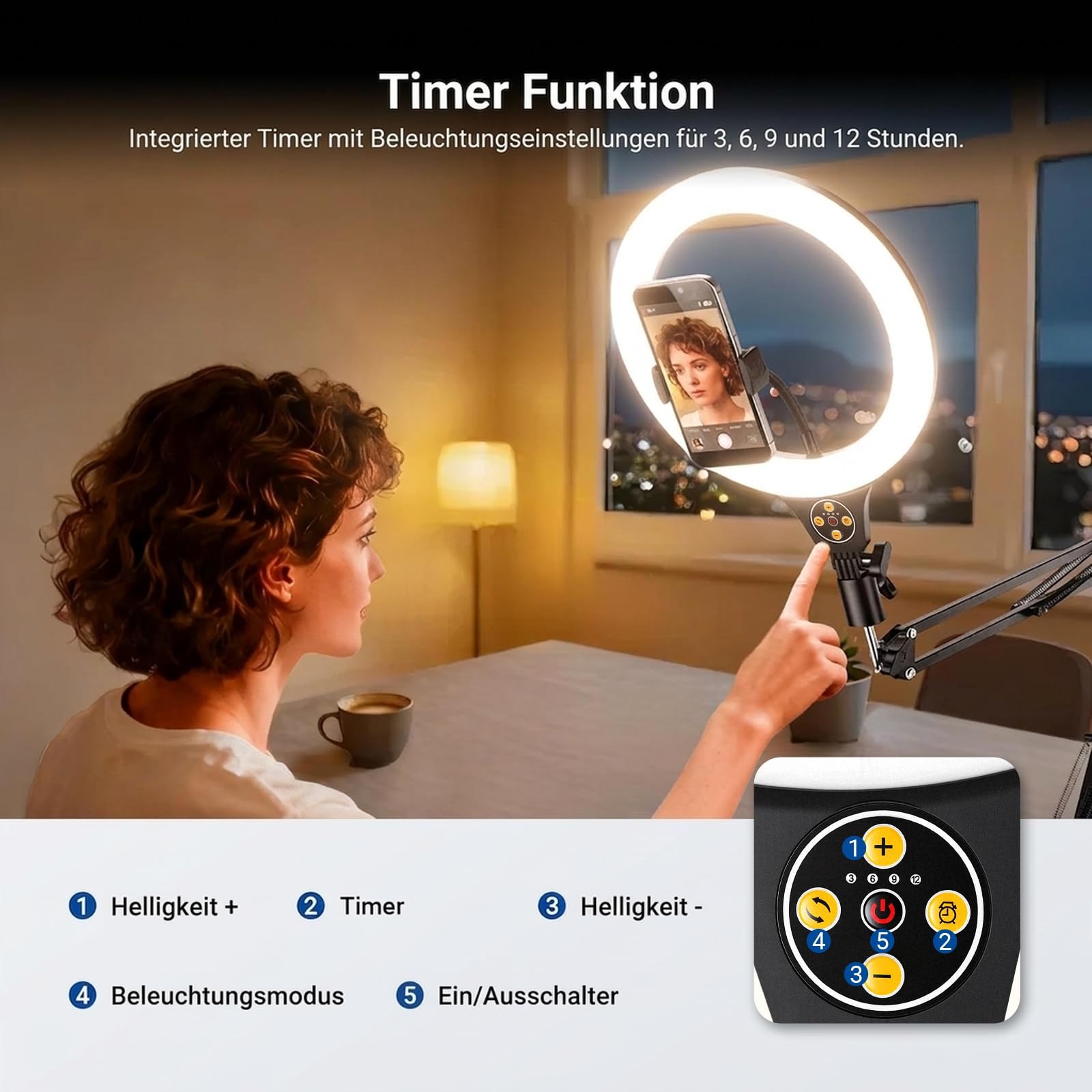 NEEWER Entry Level Version 10,5" 10W Ringlicht mit 46“-63" Stativ, Handyhalterung für Deckenmontage, kompatibel mit iPhone, zweifarbige LED Selfie Beleuchtung mit CRI 85+ für TikTok Videoaufnahmen N44