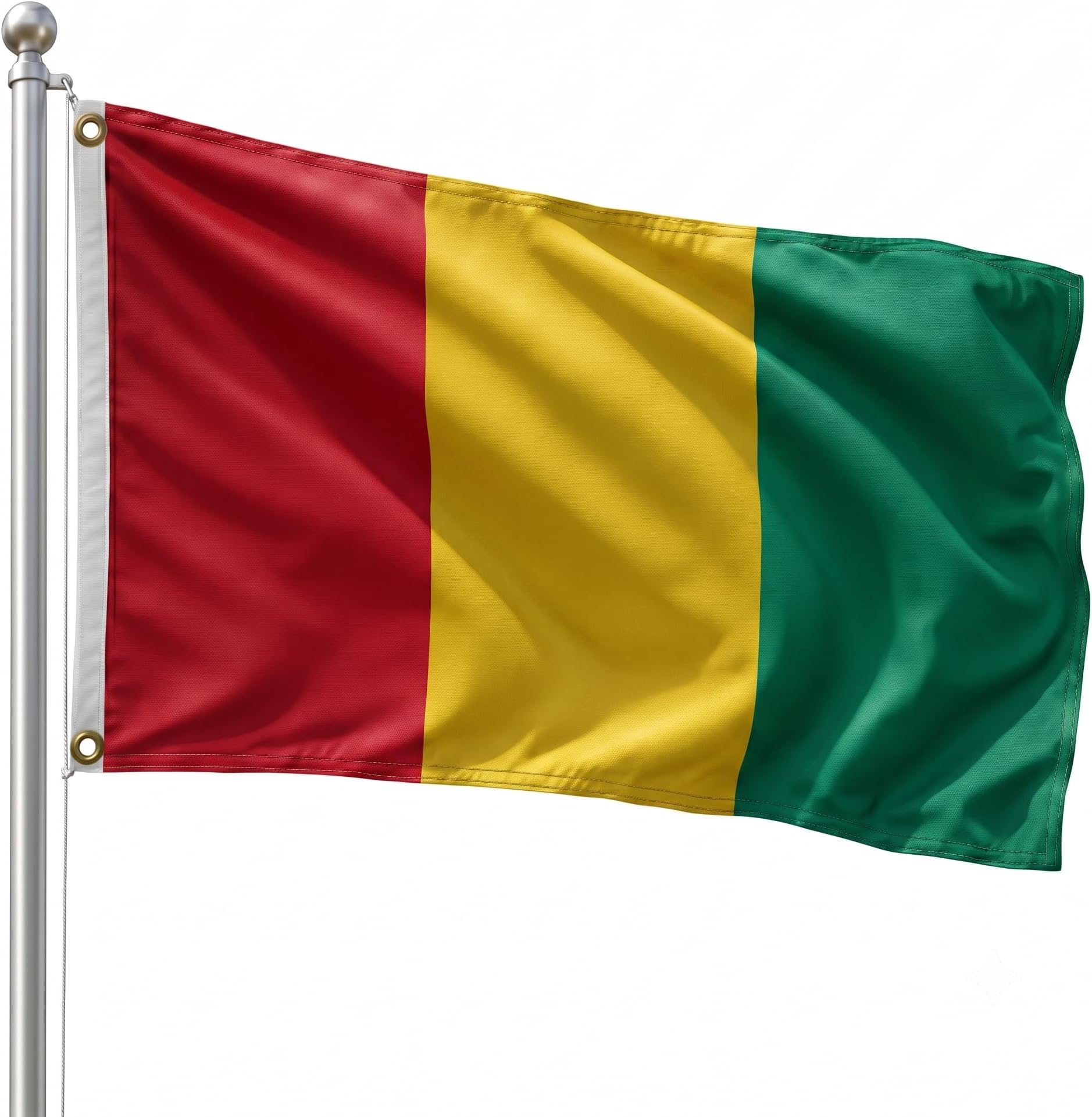 DMSE Guinea National Flag, 3ft x 5ft - Fade-Resistant Outdoor & Indoor Flag - Quad-Stitched Fly End & Heavy-Duty Brass Grommets (3ft x 5ft)