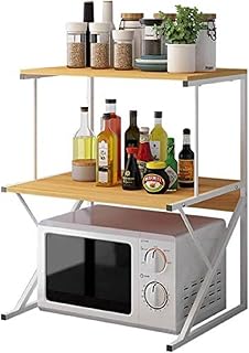 Estante de almacenamiento para microondas de cocina, color blanco y amarillo