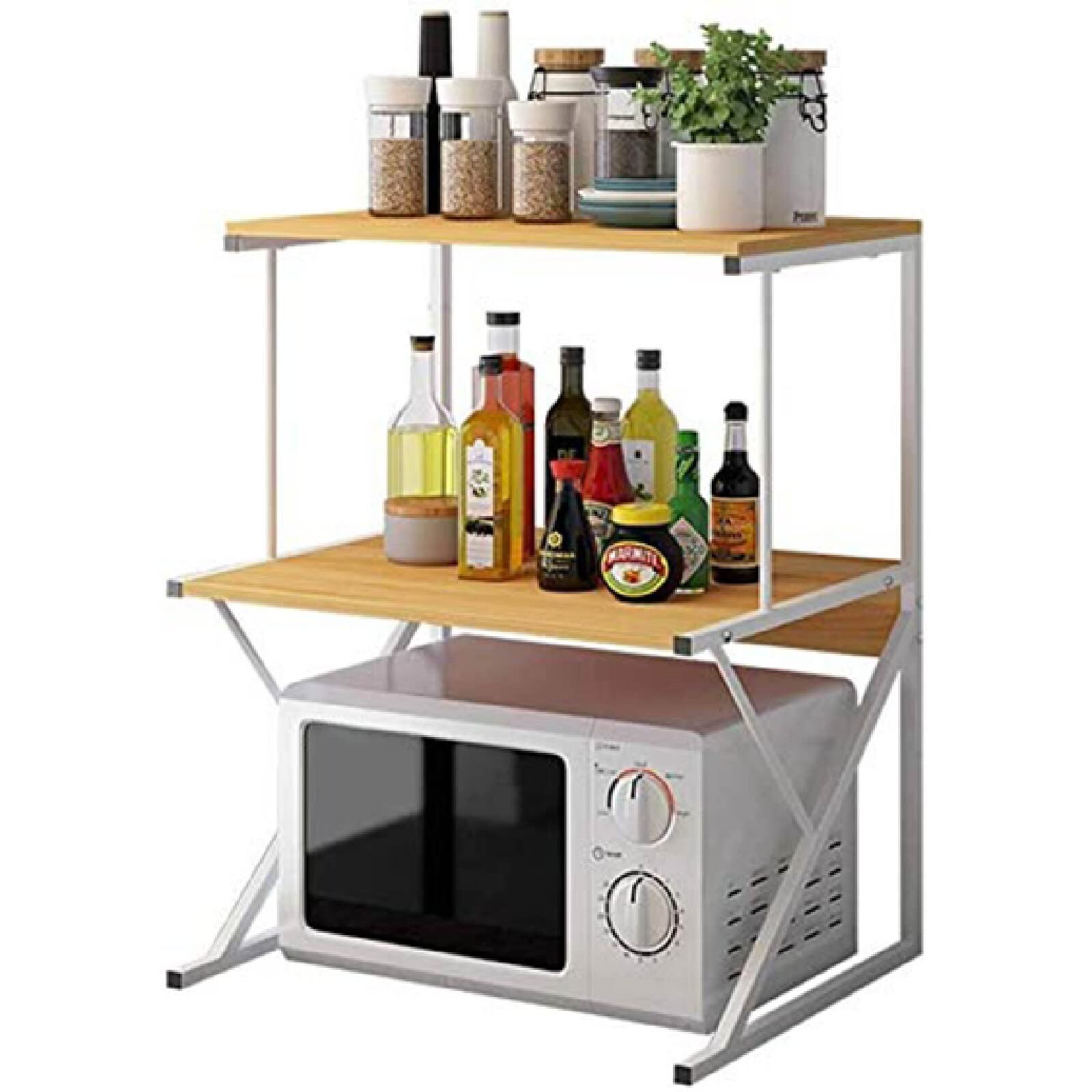 Support micro-ondes et étagère de rangement pour cuisine en métal noir