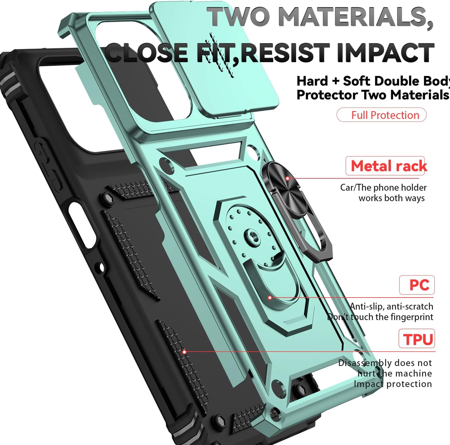 for Motorola Moto G Power 2026 / Moto G Power 2025 Case, with Slide Camera Cover HD Screen Protector Ring Holder Kickstand Military Grade Protection 15ft Drop Tested Protective Phone Case (Dark Green) - Image 8