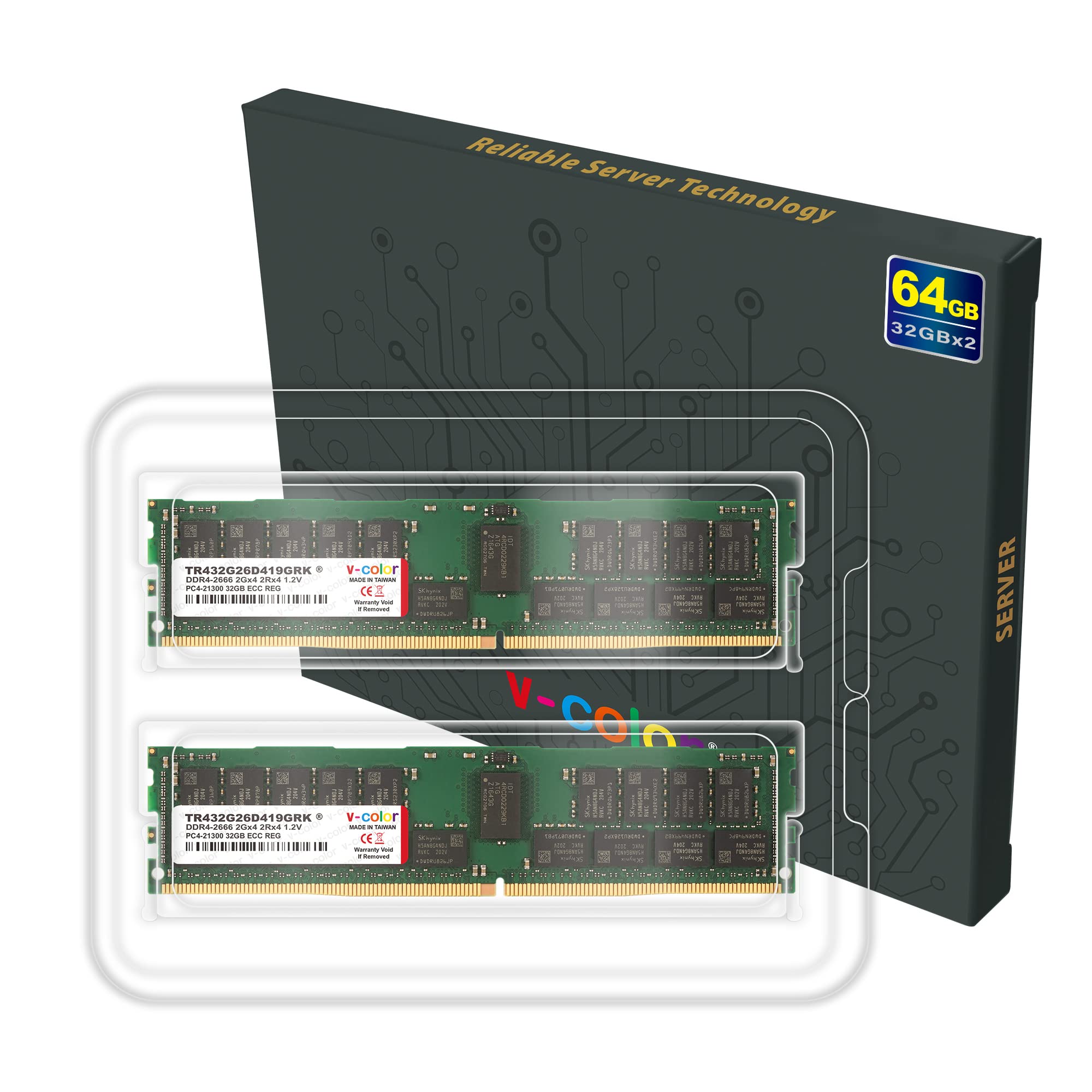 V-Color 64GB (2 x 32GB) DDR4 2666MHz (PC4-21300) Using Hynix IC