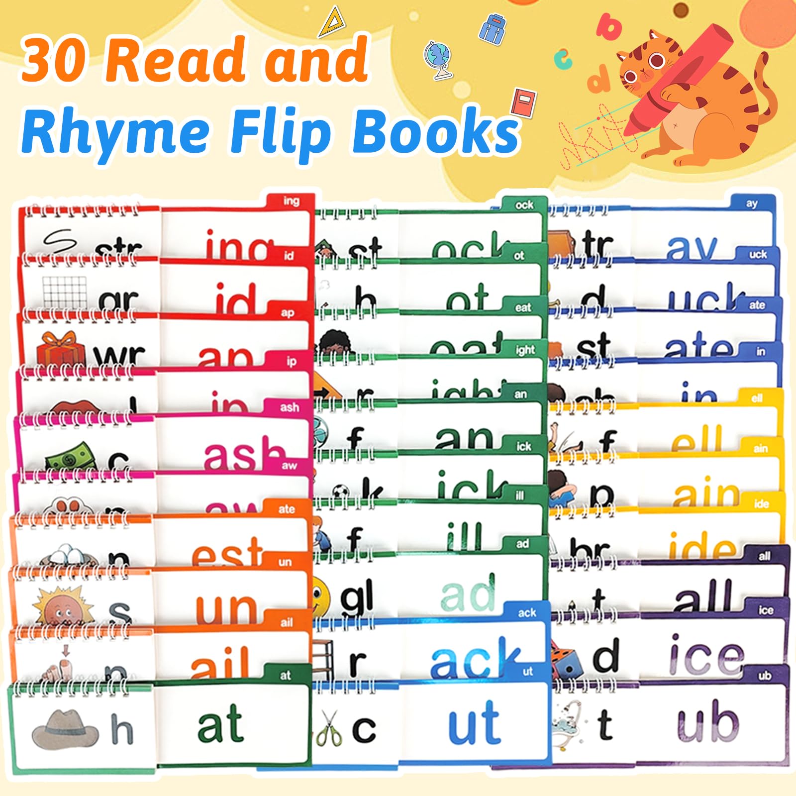 CHANCCI 30 Read and Rhyme Flip Books,Word Family Build Books,ABC Vocabulary Flash Cards,Flash Cards for Education Reading - Image 4
