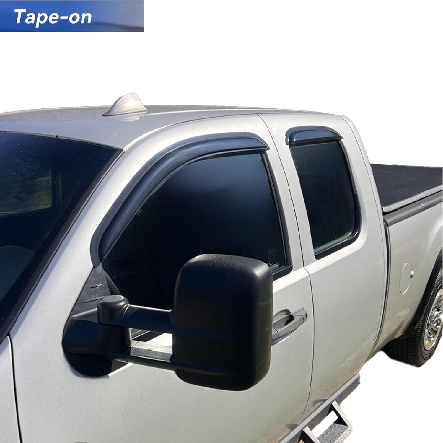 tape on window visors rain guards for 2007-2013 chevrolet silverado & gmc sierra 1500/2500hd/3500hd extended cab,side window deflectors vent visors,easy install,car accessories for weather protection for silverado/sierra extended cab 2007-13