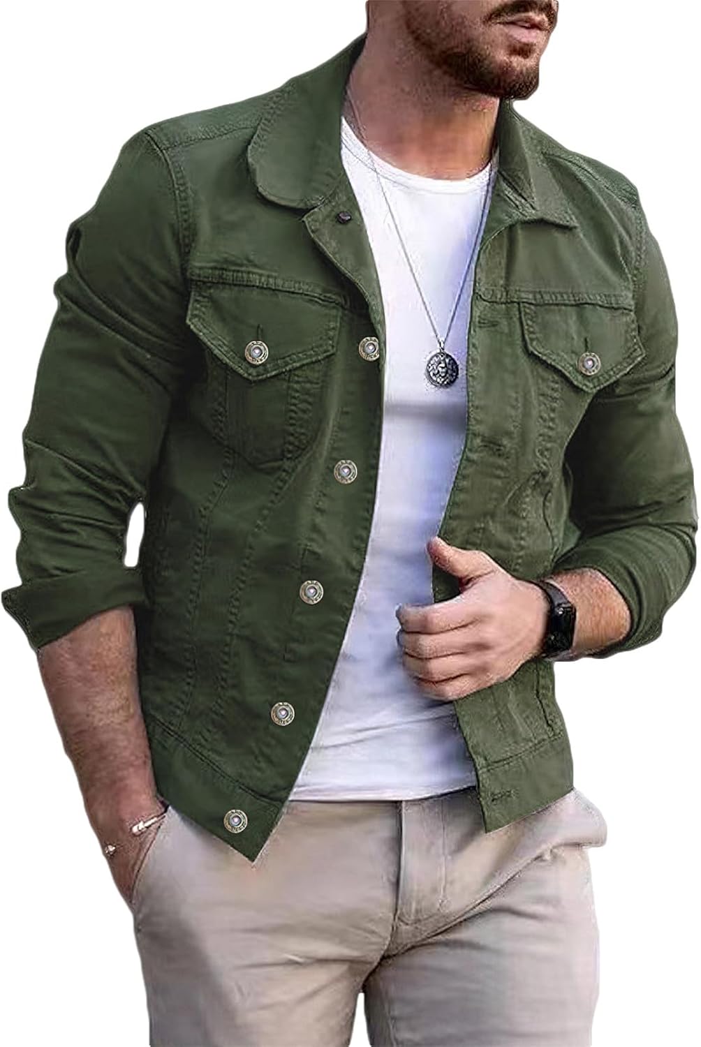 amropi Men's Casual Classic Denim Jacket Slim Fit Fashion Jean Coat