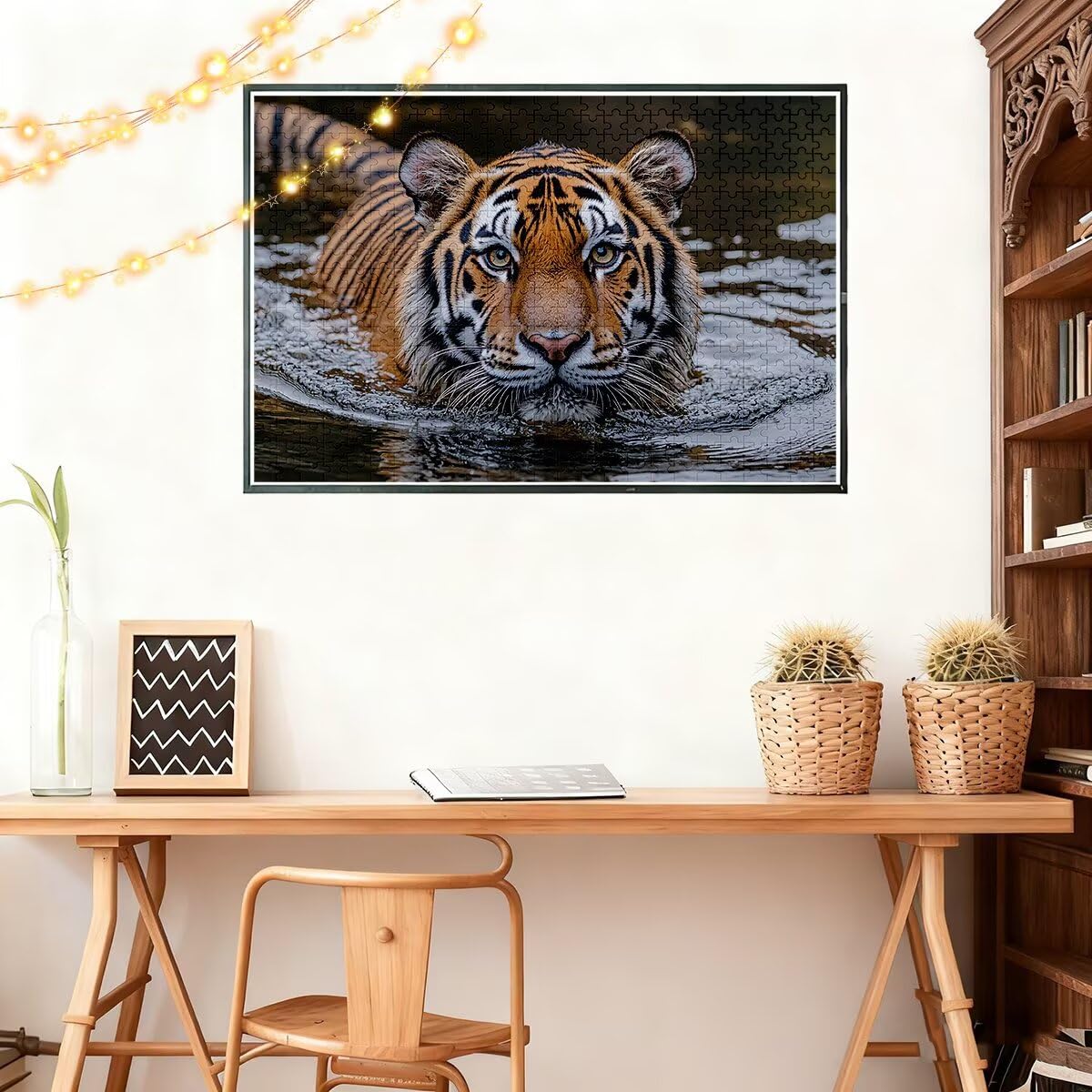 Puzzle dla dorosłych, 1000 puzzli ze zwierzętami, 1000 sztuk, dla dorosłych, drewniany tygrys, klasyczna edukacyjna, wymagająca gra dla całej rodziny, dekompresja, prezenty dekoracyjne 75 x 50 cm L-18