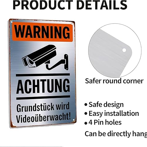 Miniatura 4 de Warning Video Surveillance Security Camera Funny Wall Decor Retro Metal Sign Poster for Garage Man Cave Bathroom Bedroom Farm Inspirational Popular