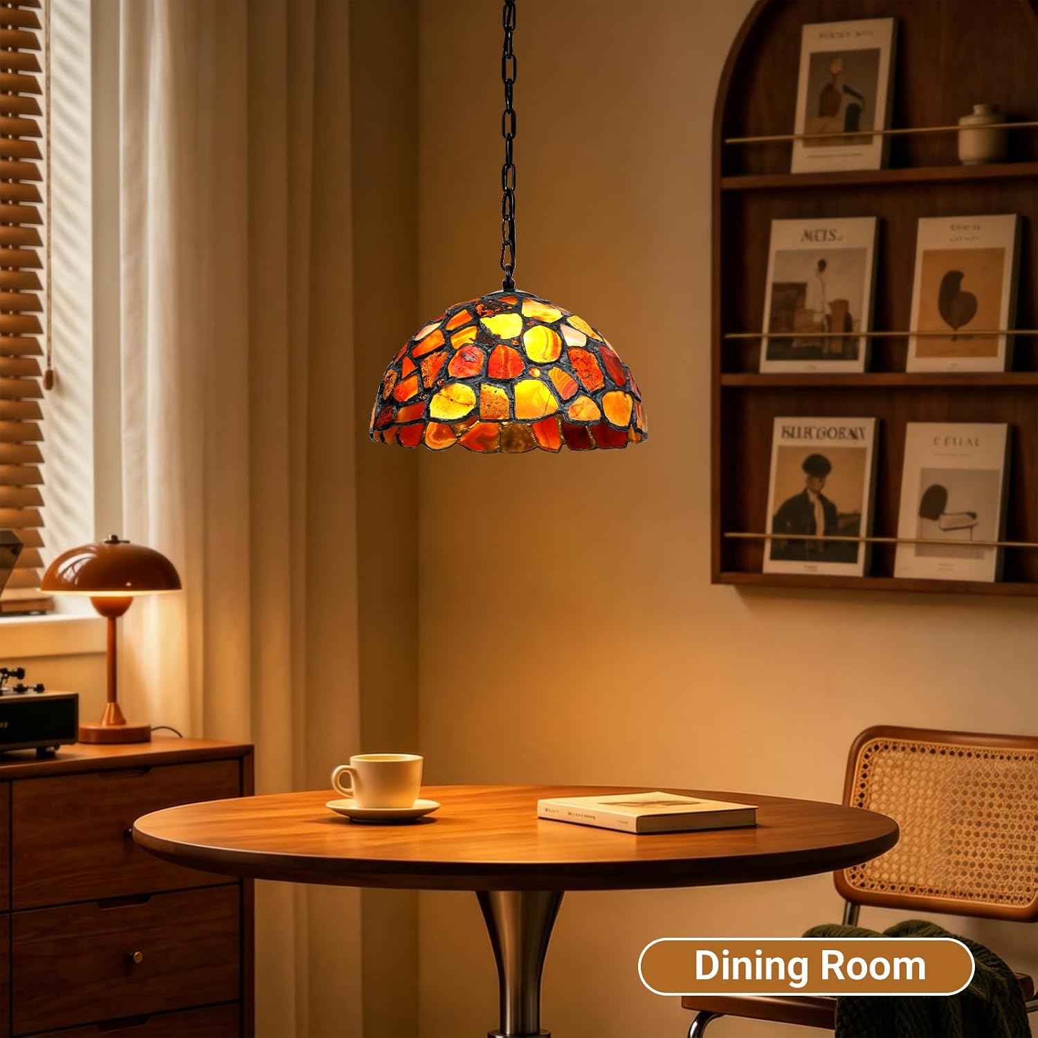 Tiffany Pendant Light Natural Agate Stone Lamp 12inch Dining Room Light Fixture Stained Glass Vintage Chandelier for Kitchen Island Porch Entryway Living Room Bar