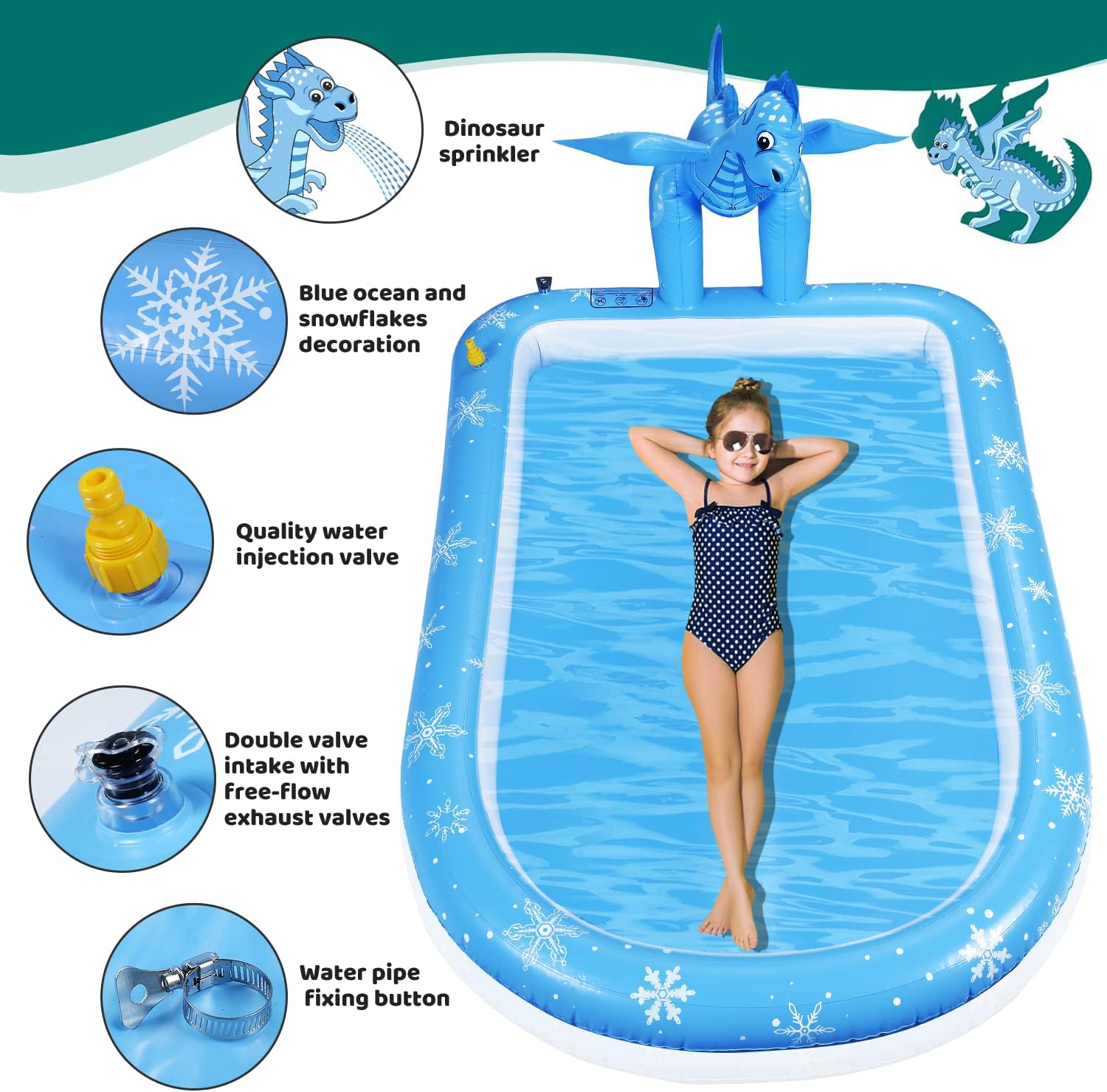 MITCIEN Splash pad,Inflatable Sprinkler Pool,3 in 1 Dragon Outdoor Water Toys for Kids Toddlers Kiddie Pool Summer Outside Backyard Splash Play mat for 3+ Years Old Boys and Girls