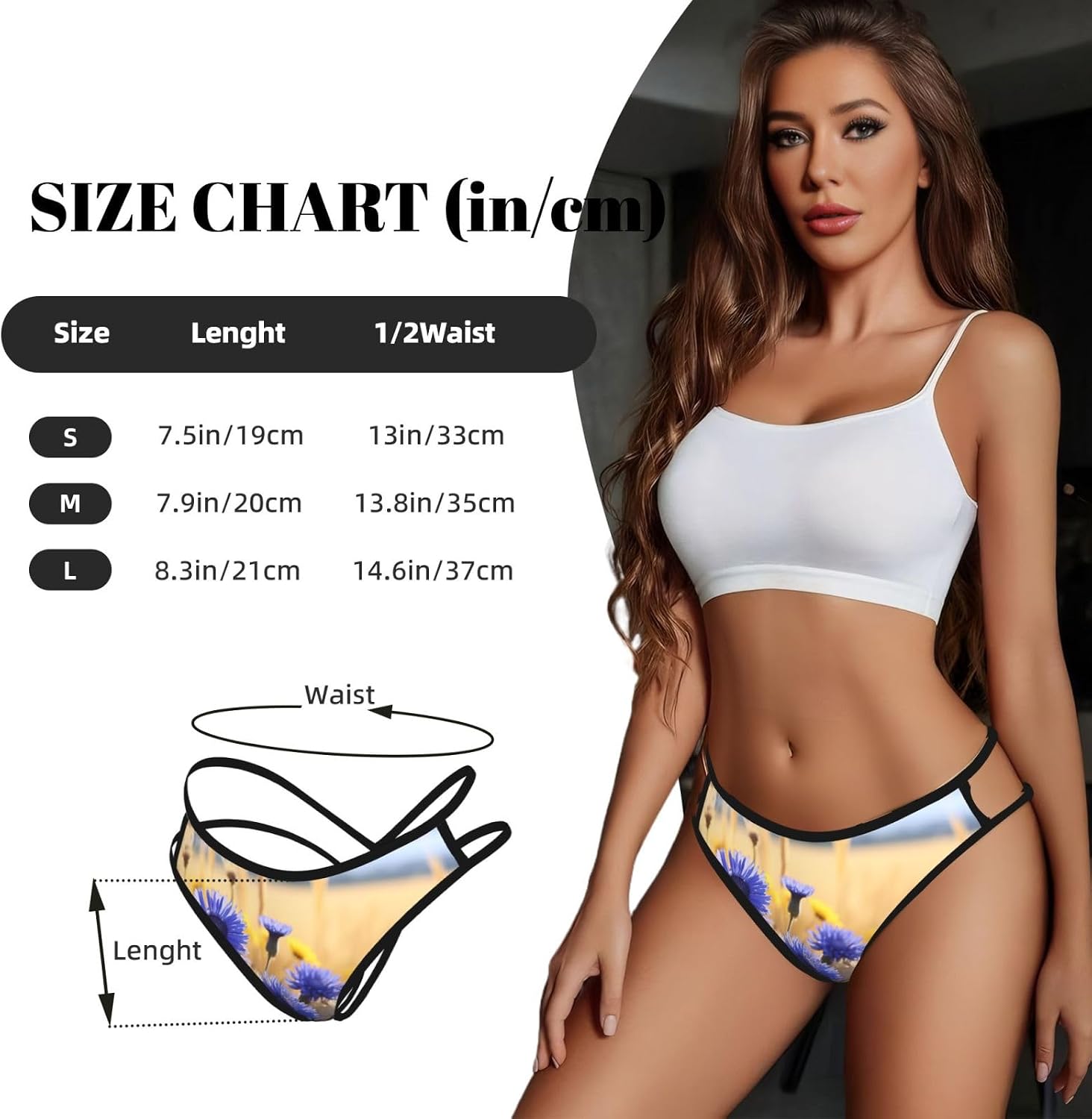 Wild Flowers And Cornflowers Daisies Print Sexy Underwear G String Thongs For Women Low Rise No Show Workout Panties For Sports And Yoga Black