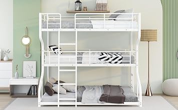 Extra Large Triple Bunk Bed Full/Twin/Queen with Long & Short Ladders, Finish