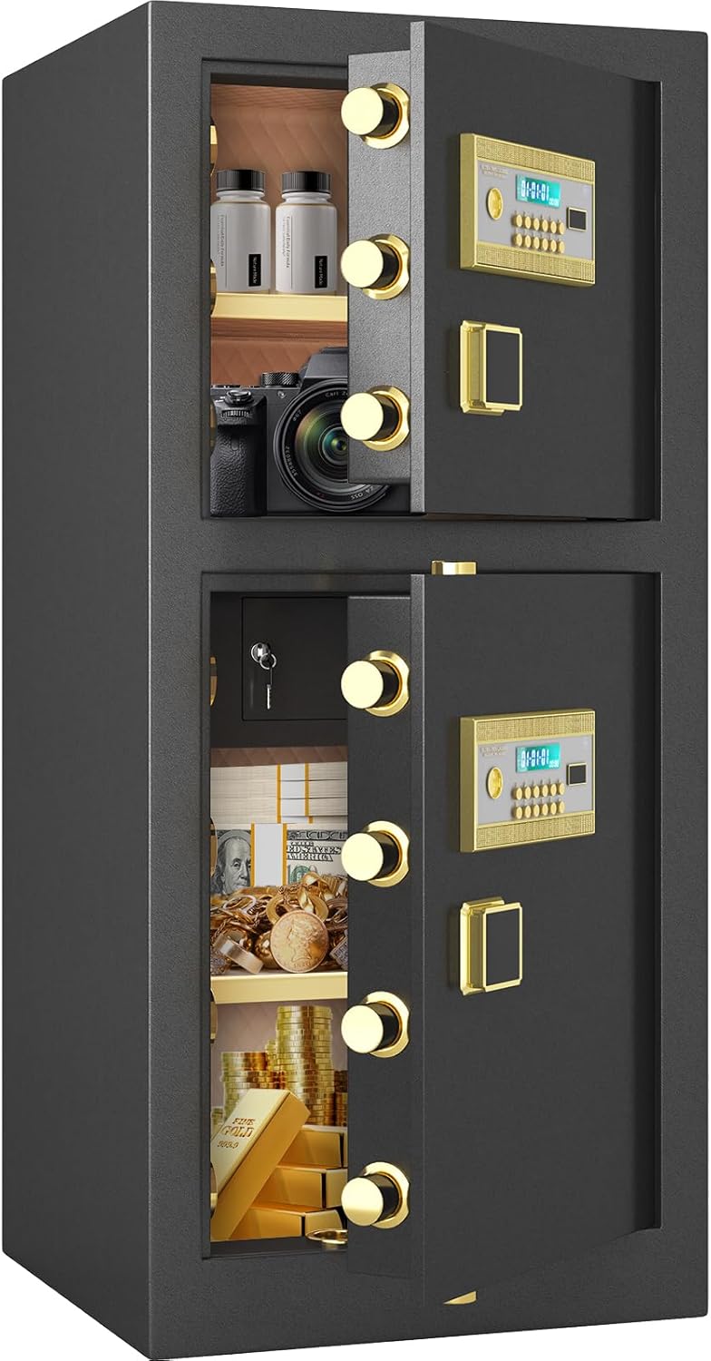 ZenithZest 6.5 Cub Waterproof Fireproof Large Safe Box with Depository Drop Slot, Double Door Biometric Safe with Removable Shelf and Mute Function for Documents Cash Jewelry Valuables