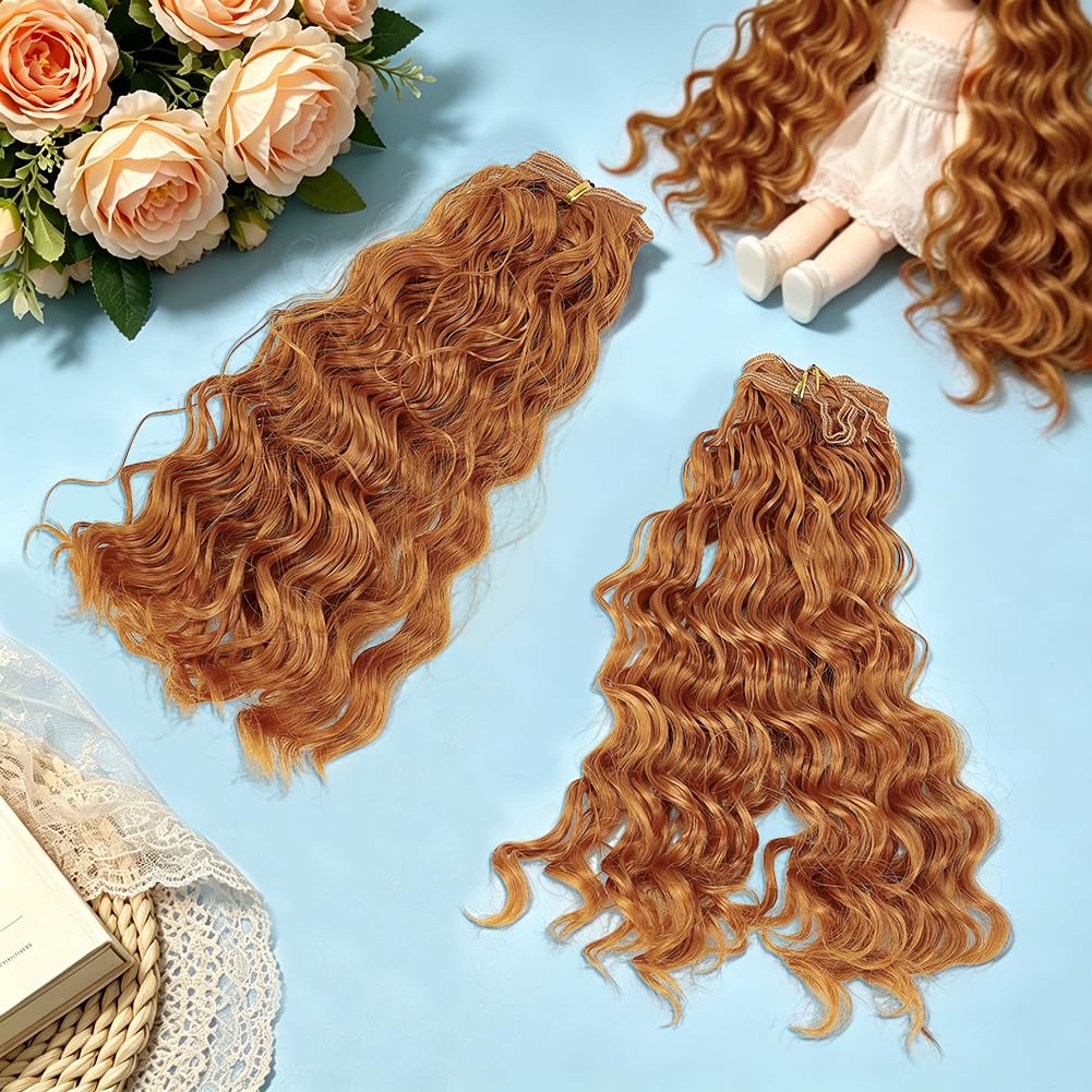 3 Pcs Doll Hair Wigs, Long Orange Curly Wigs Artificial Dolls Figurine Wigs Faux Hair Extensions Replacement Wig for DIY Doll Puppets Making Arts Supplies Crafts 10 Inch Long