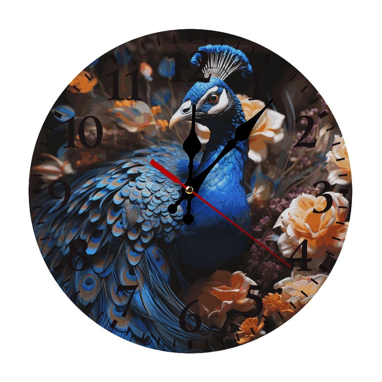 NTVOWPZO 10 Inch Wall Clock Blue Peacock Battery Operated Wall Clocks Silent Non-Ticking Round Wall Clock for Living Room Kitchen Home Office Wall Decorative Clock