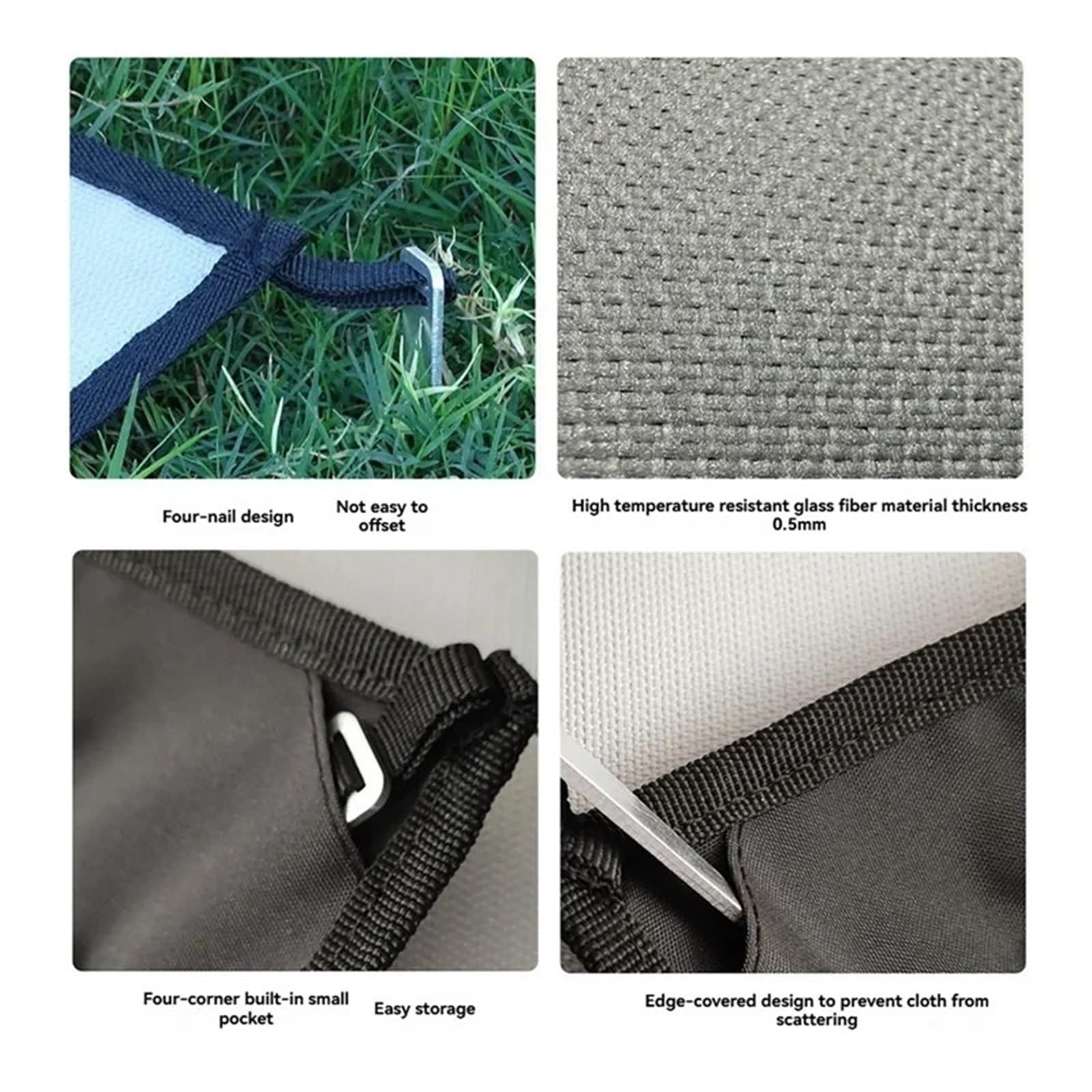 Estera ignífuga for parrilla de camping, estera for estufas o tiendas campaña, protectora for fogatas al aire libre(Light Gray 100x120cm)