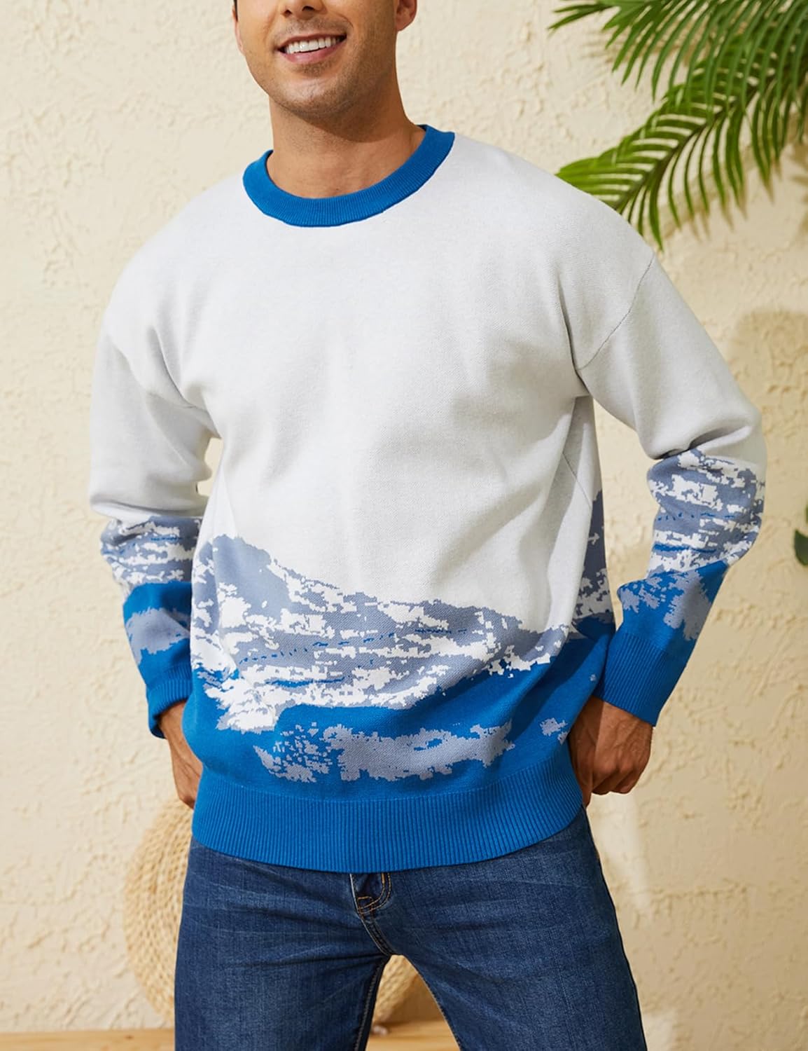 Arssm Mens Vintage Sweater Grandpa y2k Oversized Casual Cable Knit Sweater Pullover Graphic Crewneck Tops - Image 3