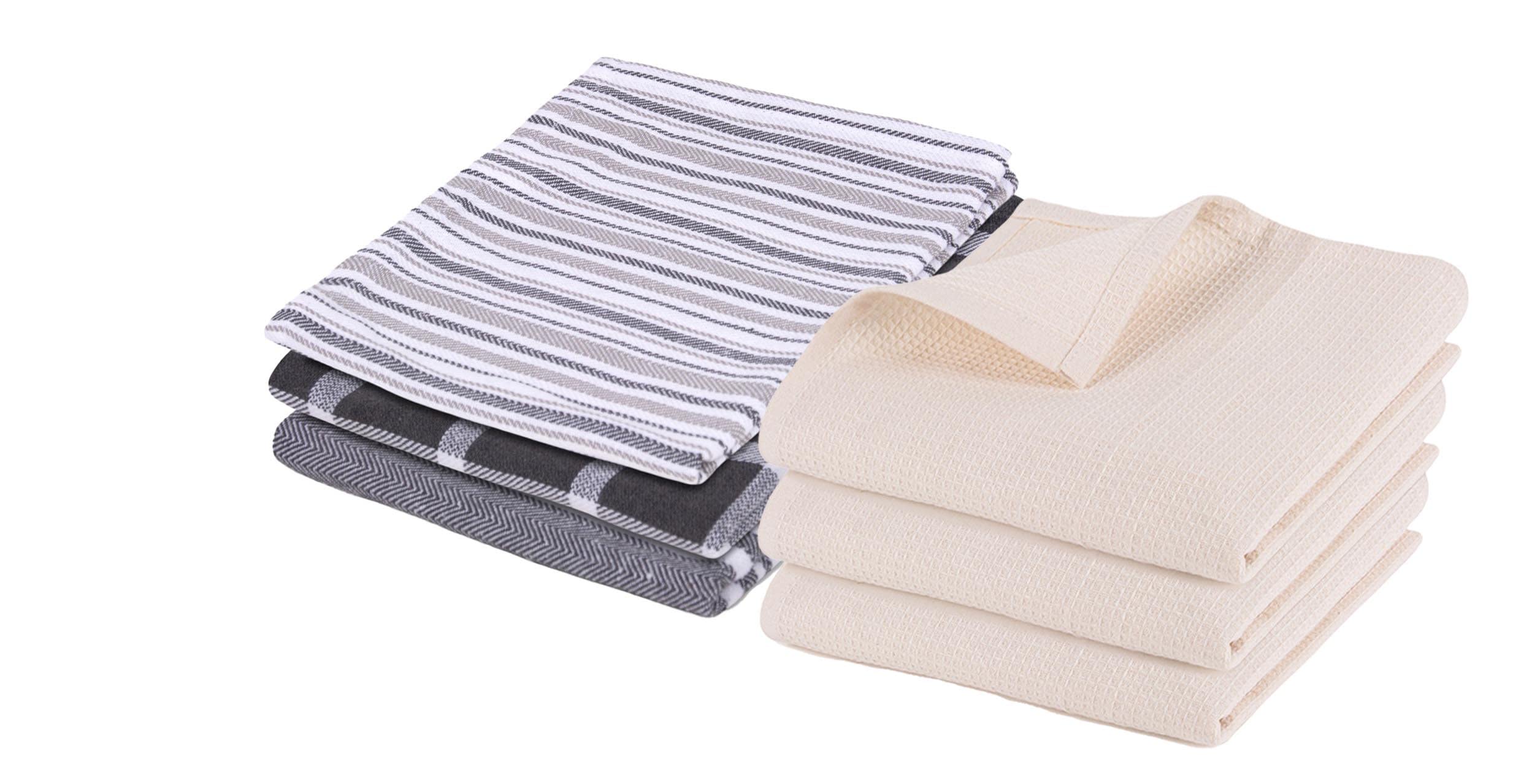 Pagnanno. Waffle (Beige) + Ud Pagnanno.–Hotel Quality Kitchen Tea Towels & Waffle Weave Tea Towel|Professional Cotton 45X70cm|Absorbent Fast Drying Dish Towels,Kitchen And Bar Towels (Pack Of 6 (45X70cm), )