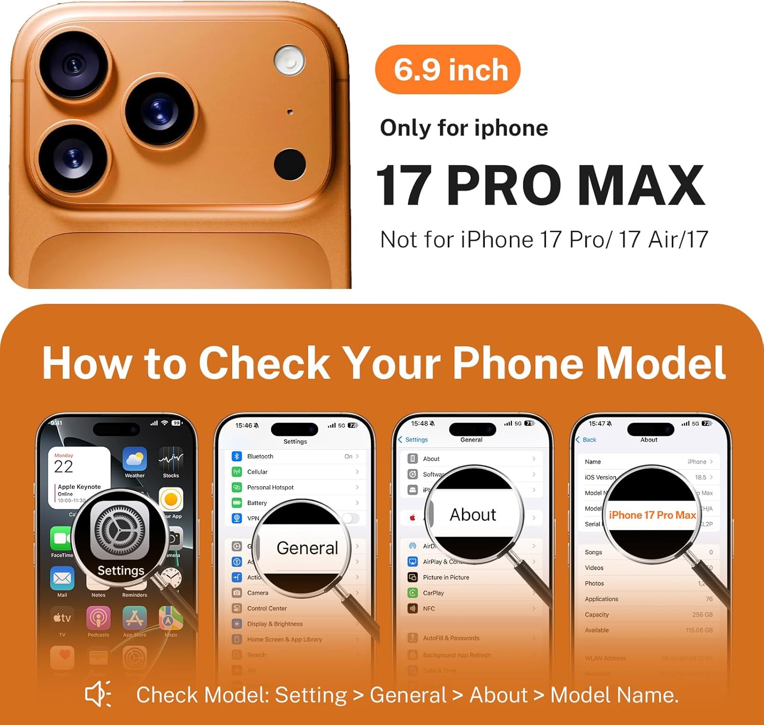 for iPhone 17 Pro Max Case: with 360° Spin Magnetic Stand, Camera Control Button, Fit for MagSafe, Military Drop Protective Slim Phone Cover for 17 ProMax with Ring Kickstand, 6.9", Orange iPhone 17 Pro Max (6.9") Orange