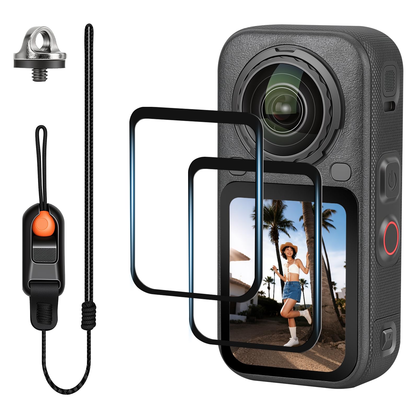 AMAZEAR 2 Pack Screen Protector with 1/4 Screw Wrist Strap for Insta360 X6