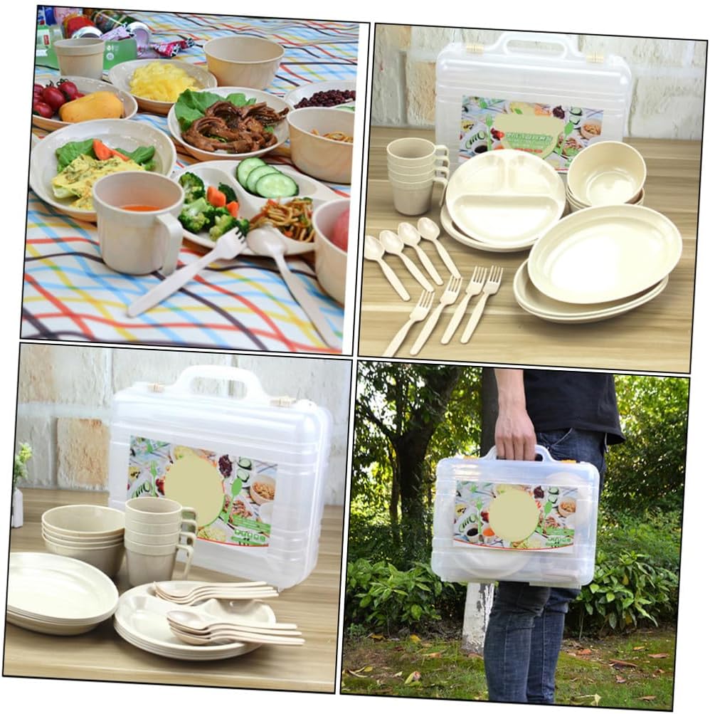 Portable Outdoor Tableware Lightweight Plastic Camping Plates Cups and Cutlery for Picnic Hiking Bbq Suitable for Adults