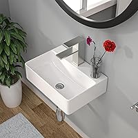 Kichae 14x10 Rectangle White Ceramic Wall Mounted Vessel Bathroom Sink - Modern Floating Vanity Sink with Faucet Hole