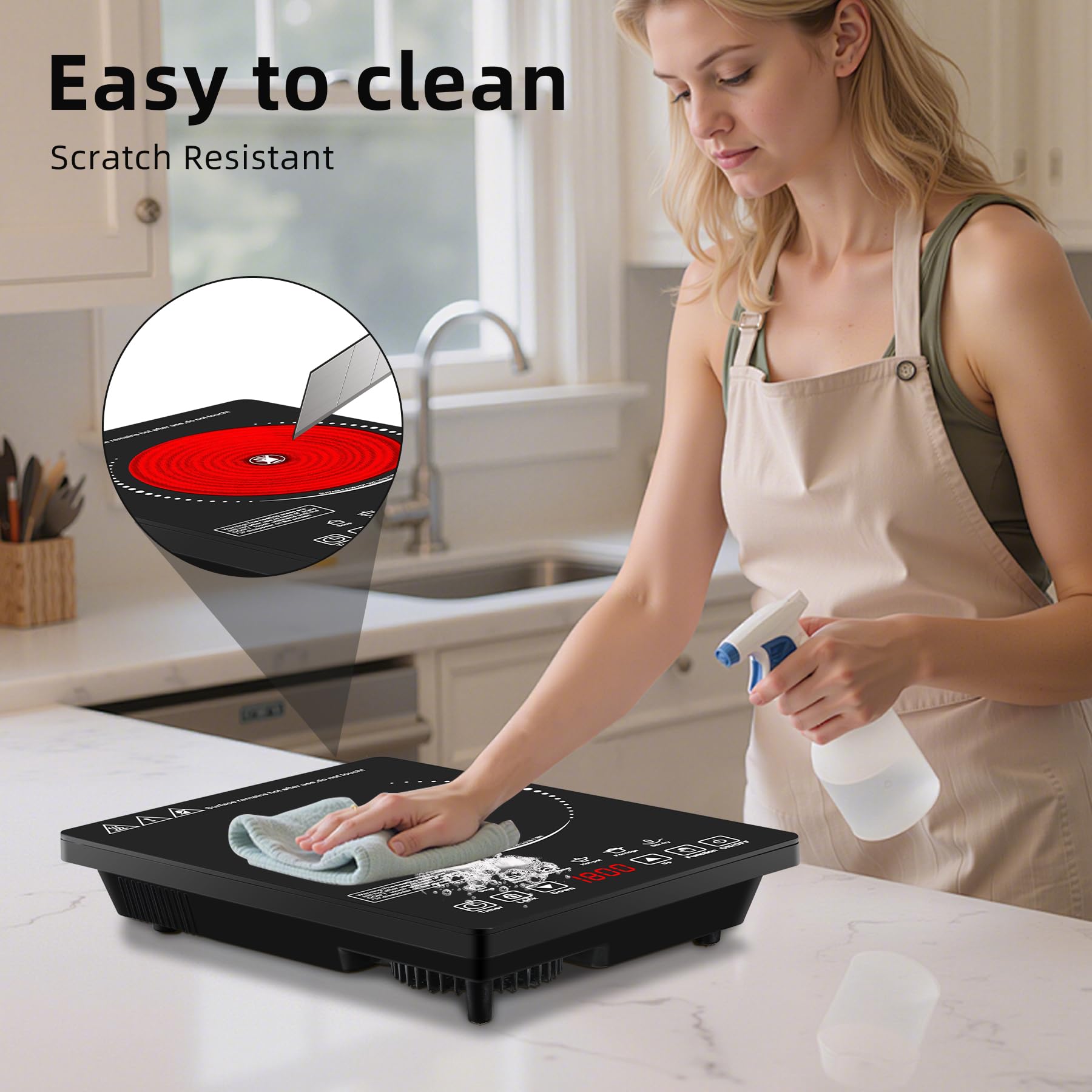 Wesonorous Single Burner Electric Cooktop,110V 1800W Electric Stove Top with LED Touch Control,9 Power Levels, 3 hTimer, Safety Lock,single burner cooktop Overheat protection view 9
