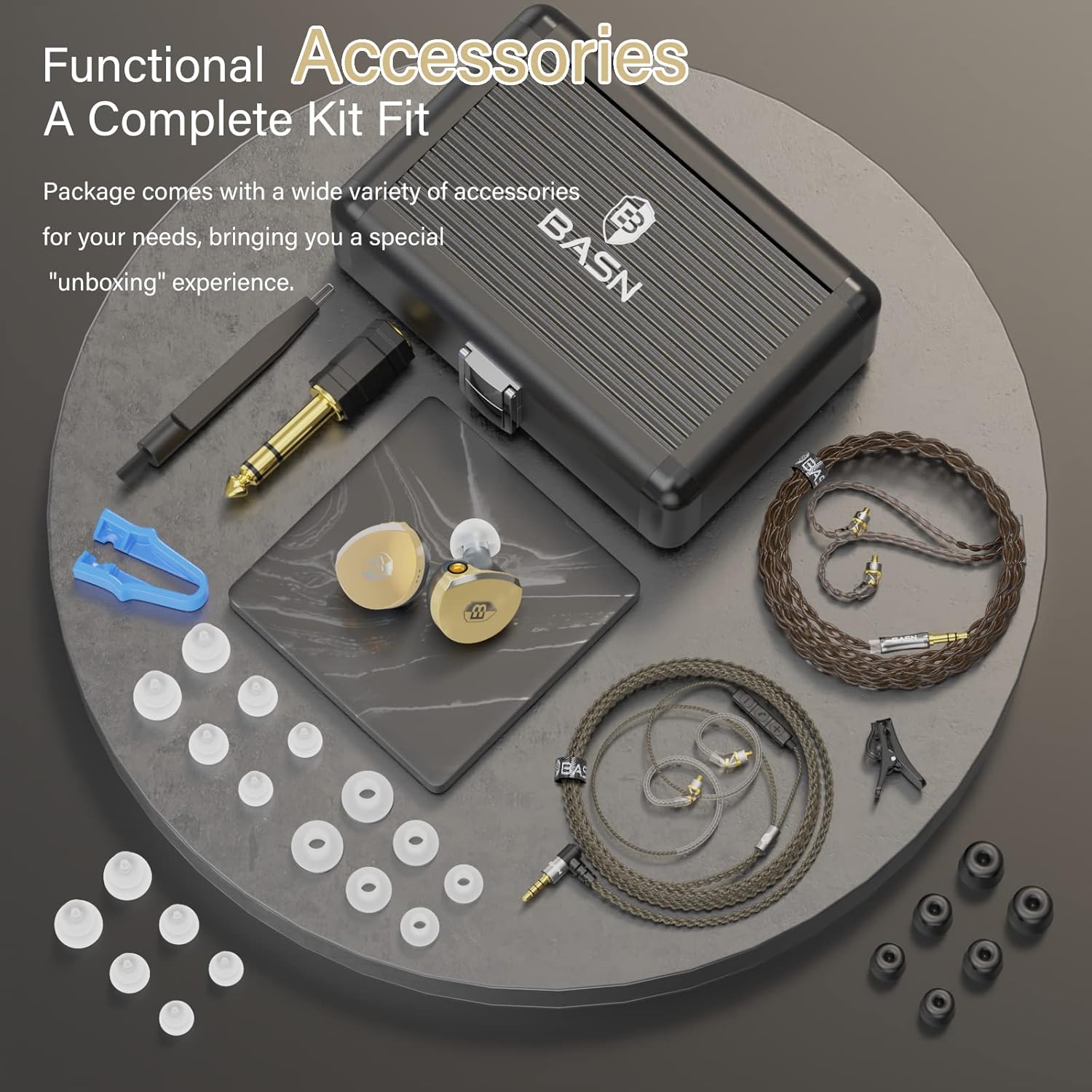 BASN MTPro in Ear Monitors, 14.5mm Planar HiFi IEM Headphones with CNC Process and 4-Core Litz OCC Single-Crystal Copper Cable for Musicians(Champagne Gold)