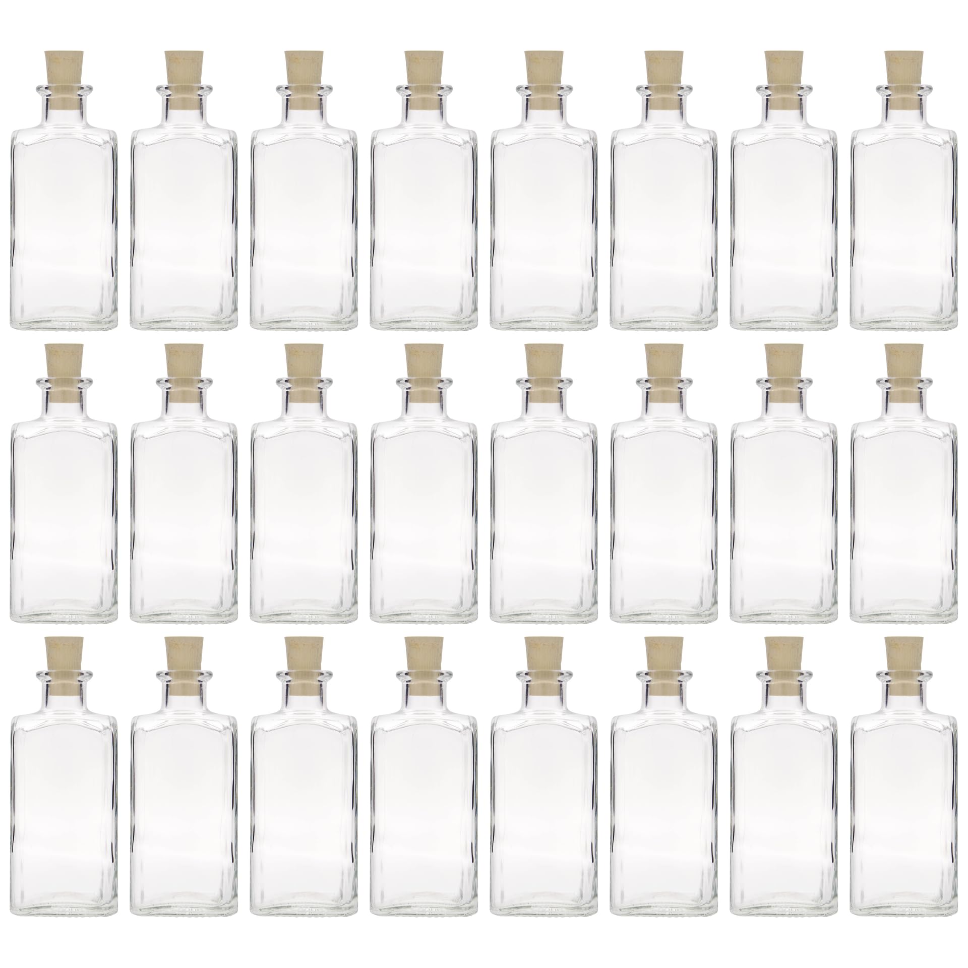 Zestaw 24 szklanych butelek 250 ml Farmaceuta Carré kwadratowe z naturalnym korkiem