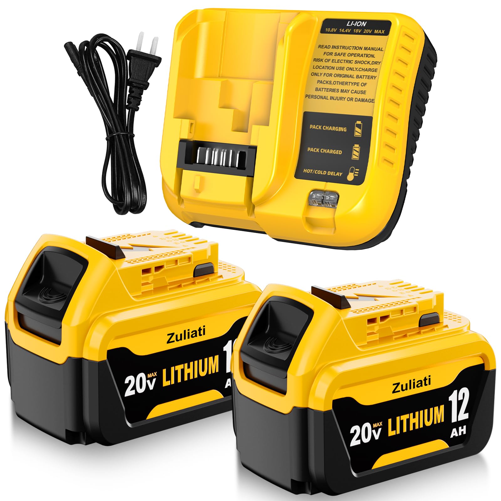 12.0Ah Replacement for Dewalt 20V Max Battery and DCB107 Charger(3Pack)