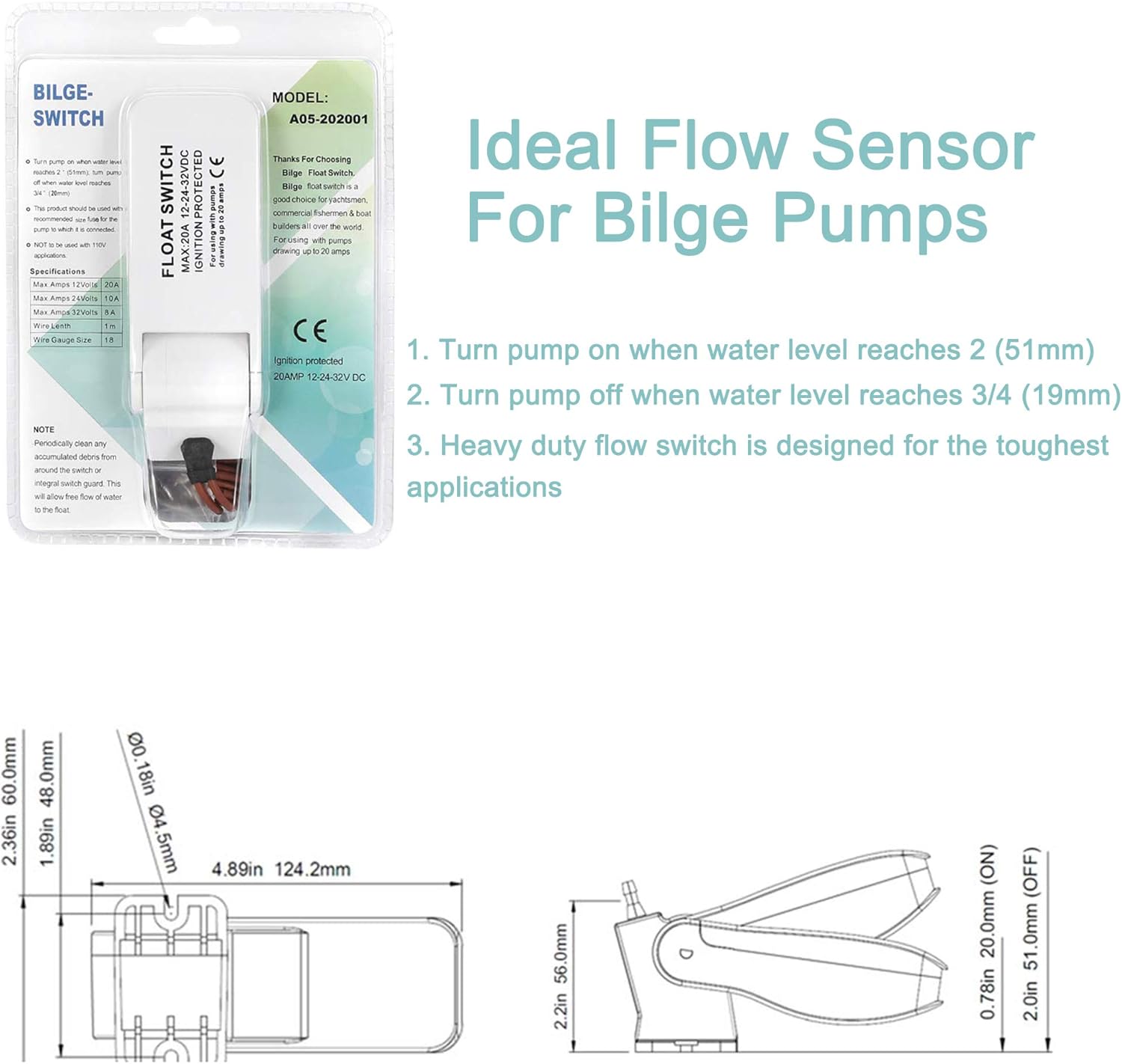 Sanuke Bilge Pump for Boat 12V 1500GPH Submersible Marine Pump for Portable Boat Accessories，Low Noise Electric with float switch