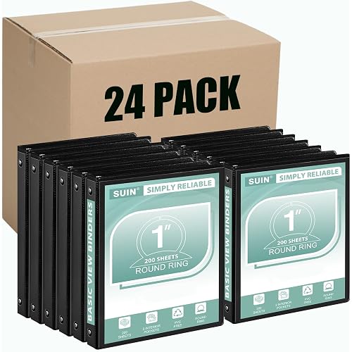 SUIN Basic 1-Inch 3-Ring-Binder, Bulk 24 Packs for Office/School