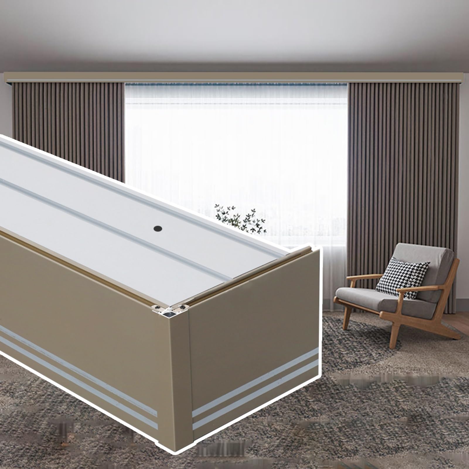 Rail à Rideaux de Salon Double Piste Dorée 2,13 m pour Habillage Plafond