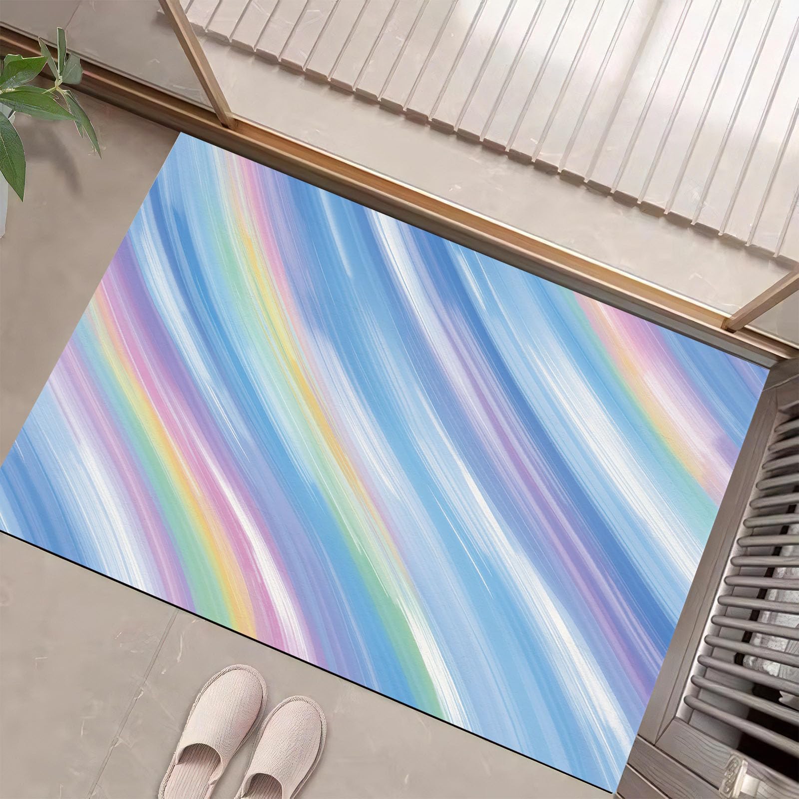 Tapis de porte d'entrée couleur bleue arc-en-ciel pour accueil chaleureux
