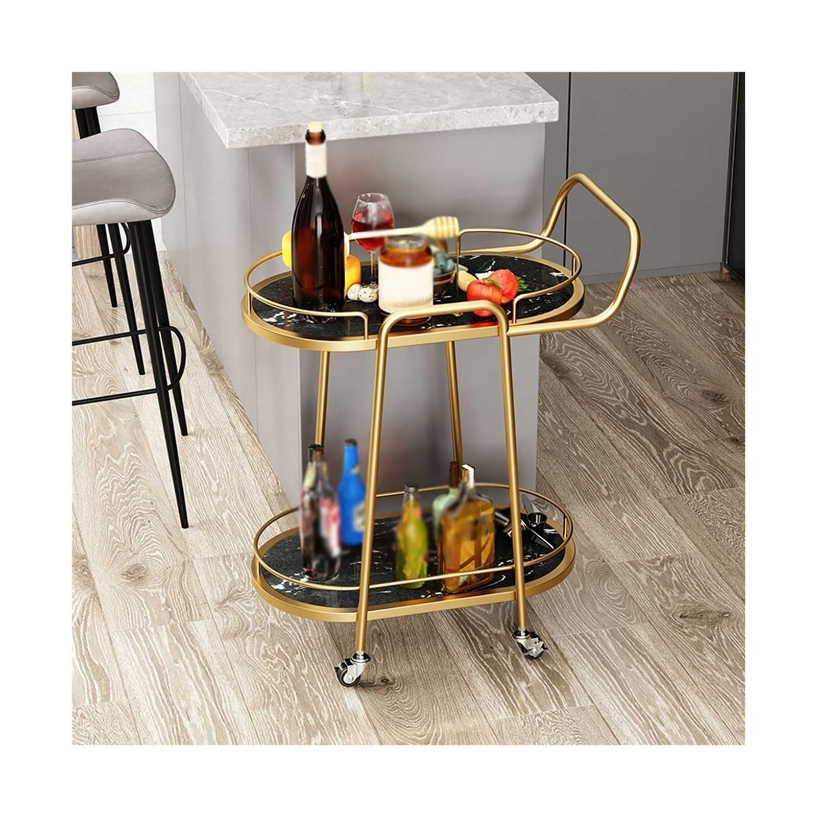 Carrello da cucina moderno a 2 ripiani, carrello da cucina su ruote, carrello di servizio per casa e hotel d & nero 62 x 36 x 87 cm