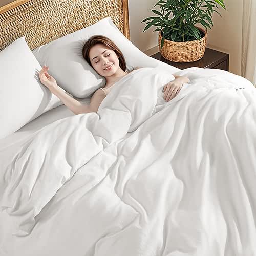 Shilucheng 100% Washed Cotton Queen Size Duvet Covers, Super Soft