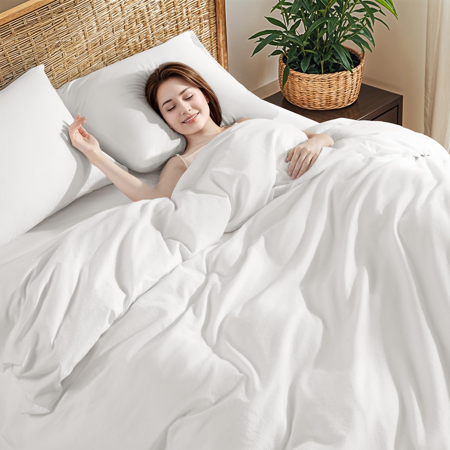 Shilucheng Lenzuola In 100% Lino Francese, Queen Size, 4 Pezzi, Traspiranti, Con Tasca Profonda 40 Cm, Colore Lino - 2