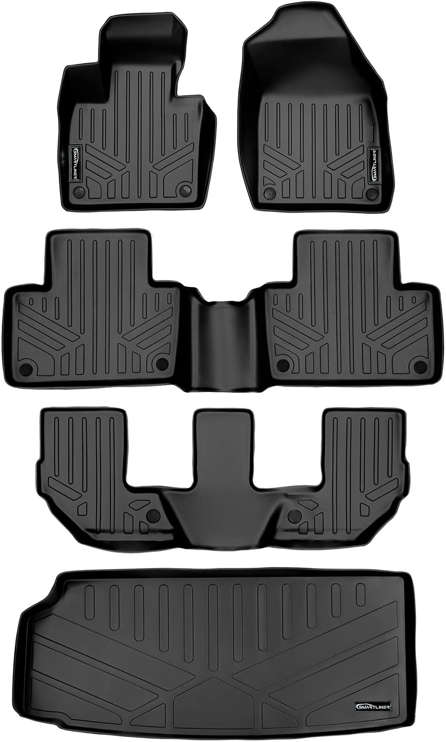 SMARTLINER Floor Mats 3 Rows and Cargo Liner Behind 3rd Row Set for 2016-2019 Volvo XC90