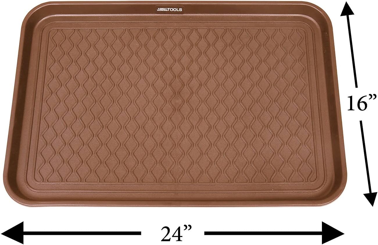 Great Working Tools Boot Trays Set of 2 Heavy Duty Shoe Trays All Season Pet Feeding Trays Snow Mat for Muddy Shoes Wet Boots - Brown, 23.75" x 15.5" x 1.25"