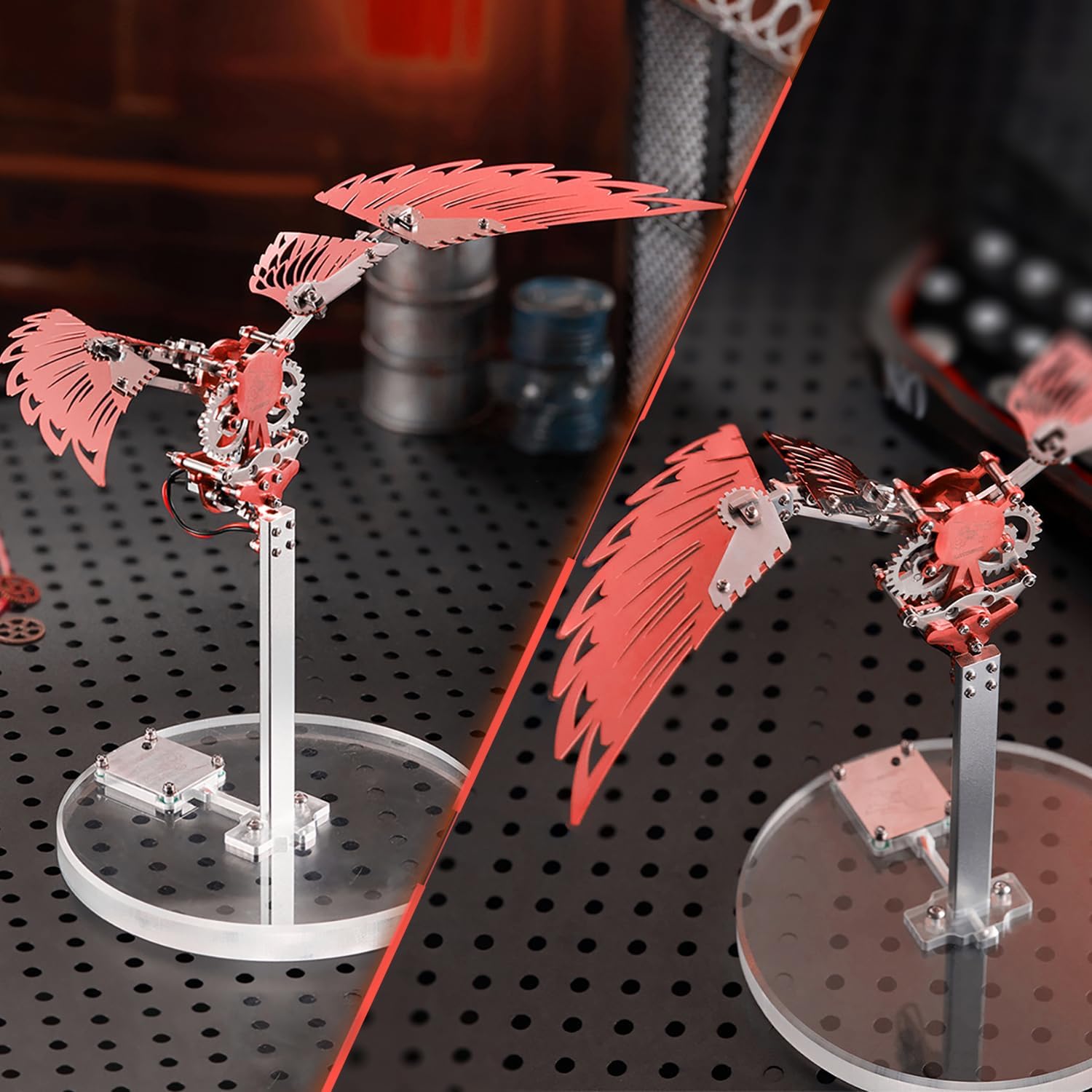Microworld 3D Metal Puzzle for Adults, Ornithopter 3D Metal Model Kits, Mechanical Model 3D Puzzle, DIY Animal Difficult 3D Puzzles Home Decor Art Craft Gifts (Red)