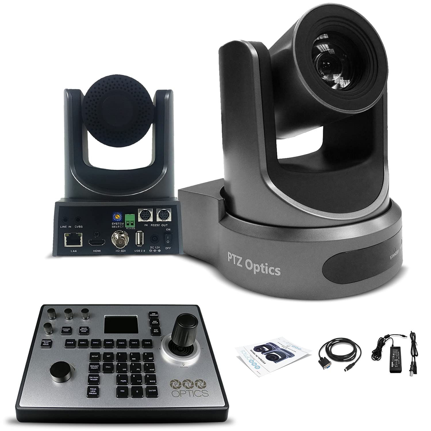 PTZOptics 20x-SDI Gen2 Live Streaming Camera (Gray) (PT20X-SDI-GY-G2) + PT-Joy-G4 4D IP Controller (