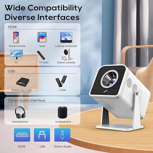 Miniatura 3 de Mini proyector de habitación, proyector para dormitorio (altavoz integrado, con cable HDMI), pantalla grande de 200 pulgadas, proyector Ntive 1080P,