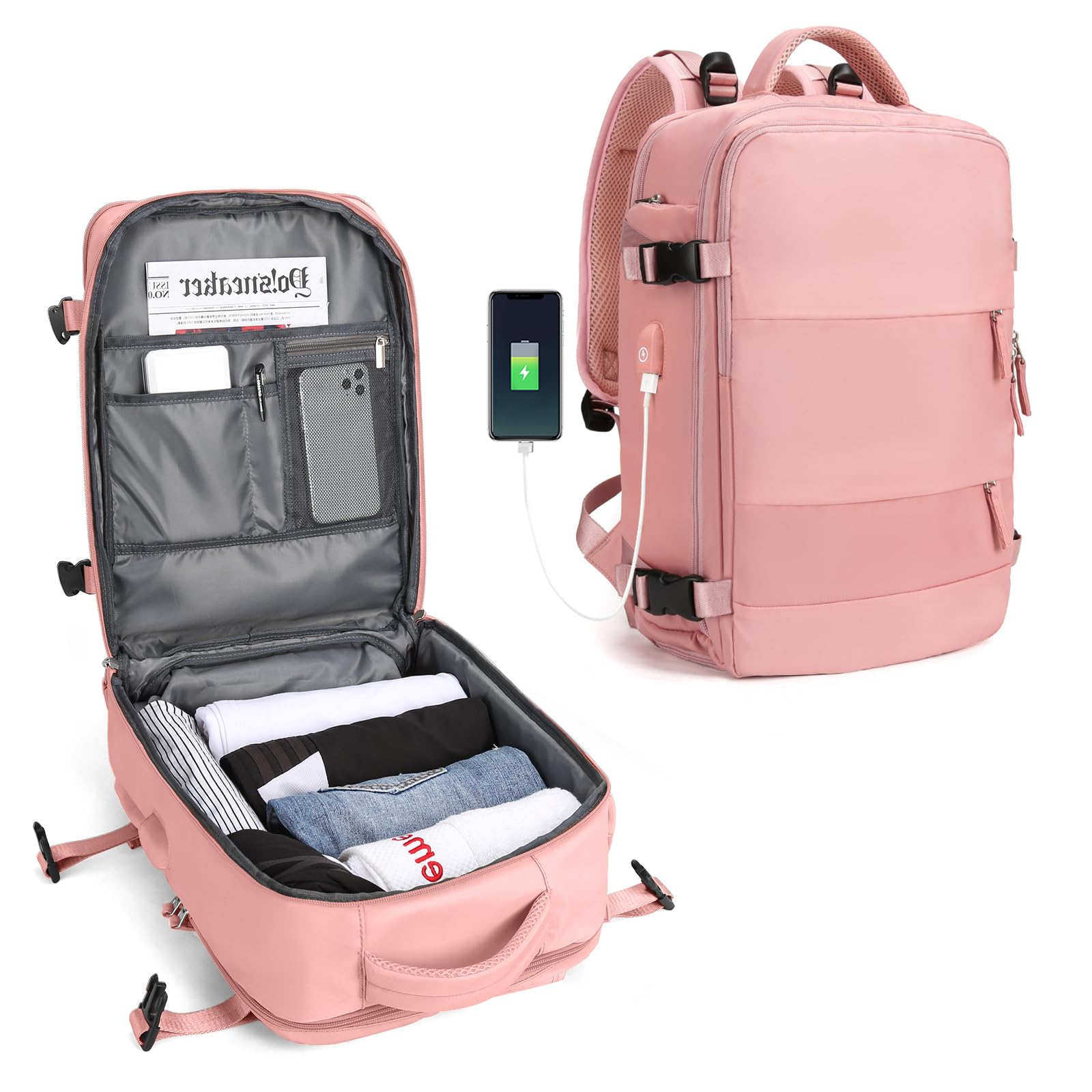 SZLX Zaino da viaggio grande da donna da viaggio zaino da escursionismo sportivo da esterno impermeabile zaino da scuola casual laptop da 14 pollici con porta di ricarica USB scomparto per scarpe