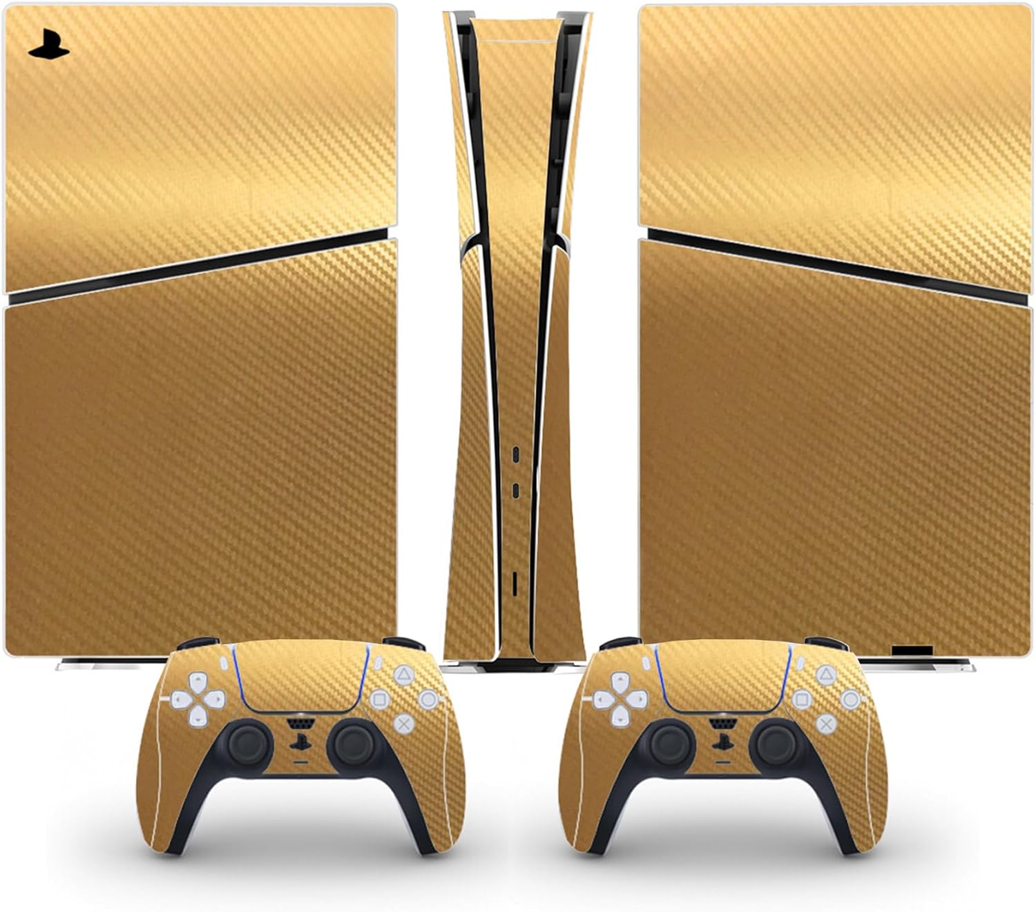 Skin Sticker for PS5 Slim Console, Protective Cover Decal Wrap for Digital Edition Controller (Gold)